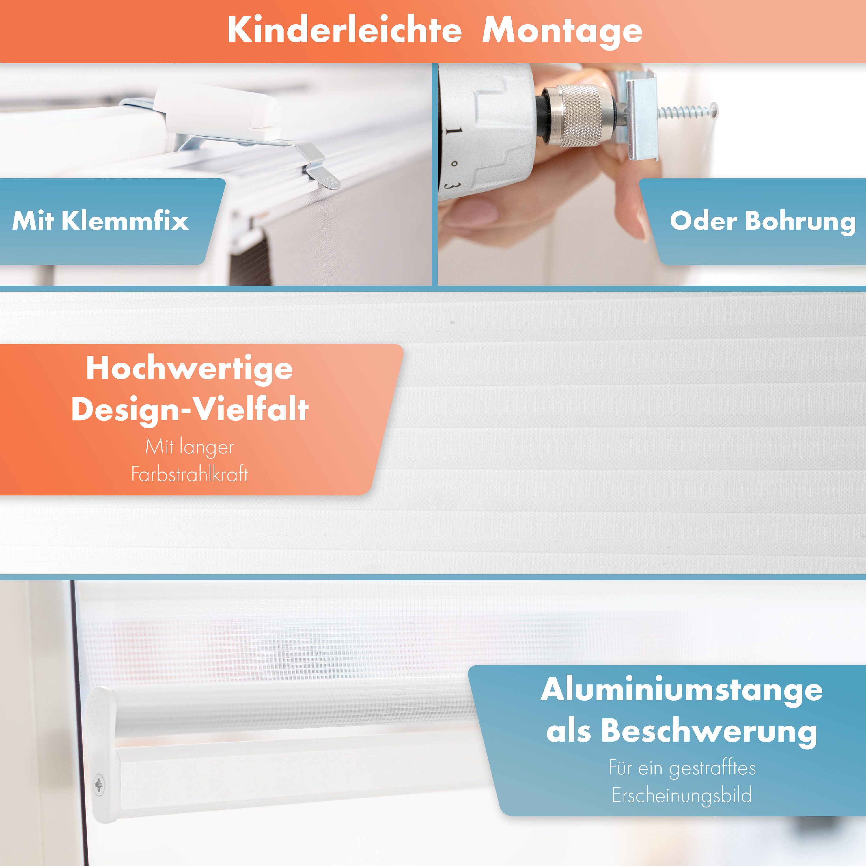 Doppelrollo Klemmfix, Fenstergardinen mit Perlen, Alpinaweiß, günstig online kaufen