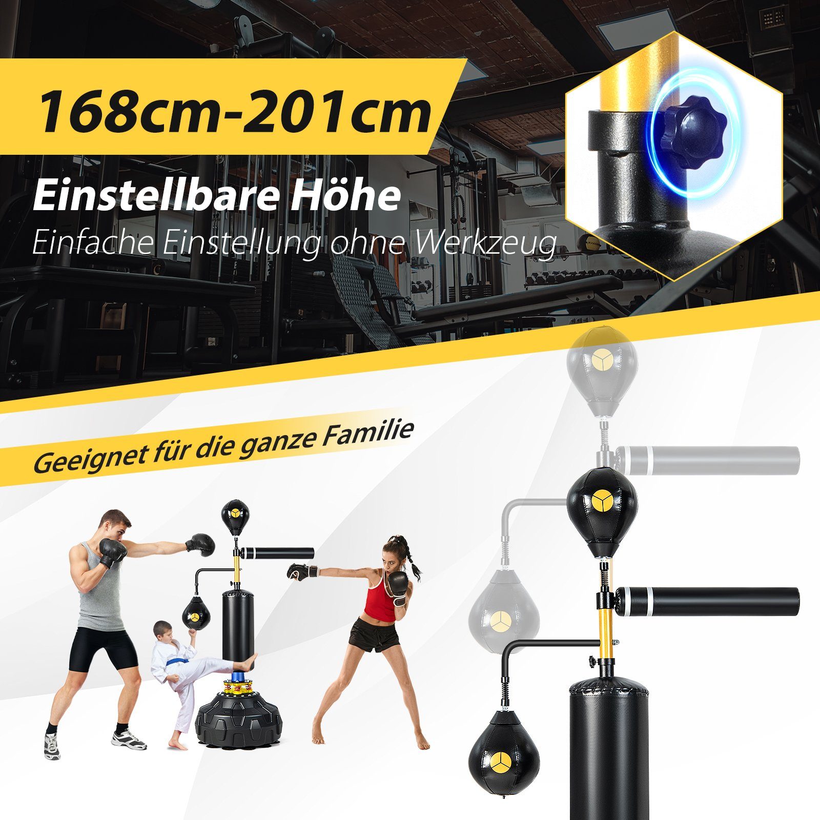 COSTWAY Standboxsack, mit 360° Reflexstange & 2 Speedbällen