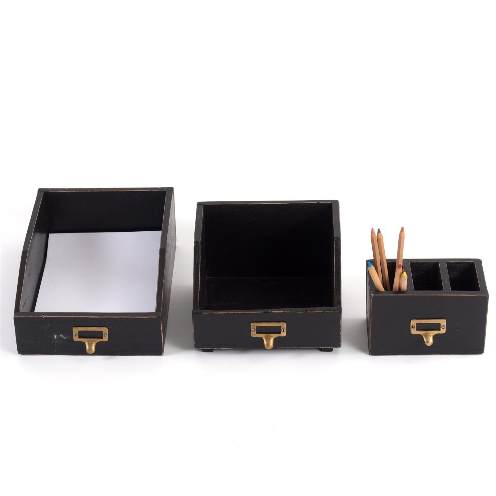 DESIGN DELIGHTS Aufbewahrungsbox SCHREIBTISCH ORGANIZER SET "OFFICE", 3-teilig, Altholz massiv, 09 v