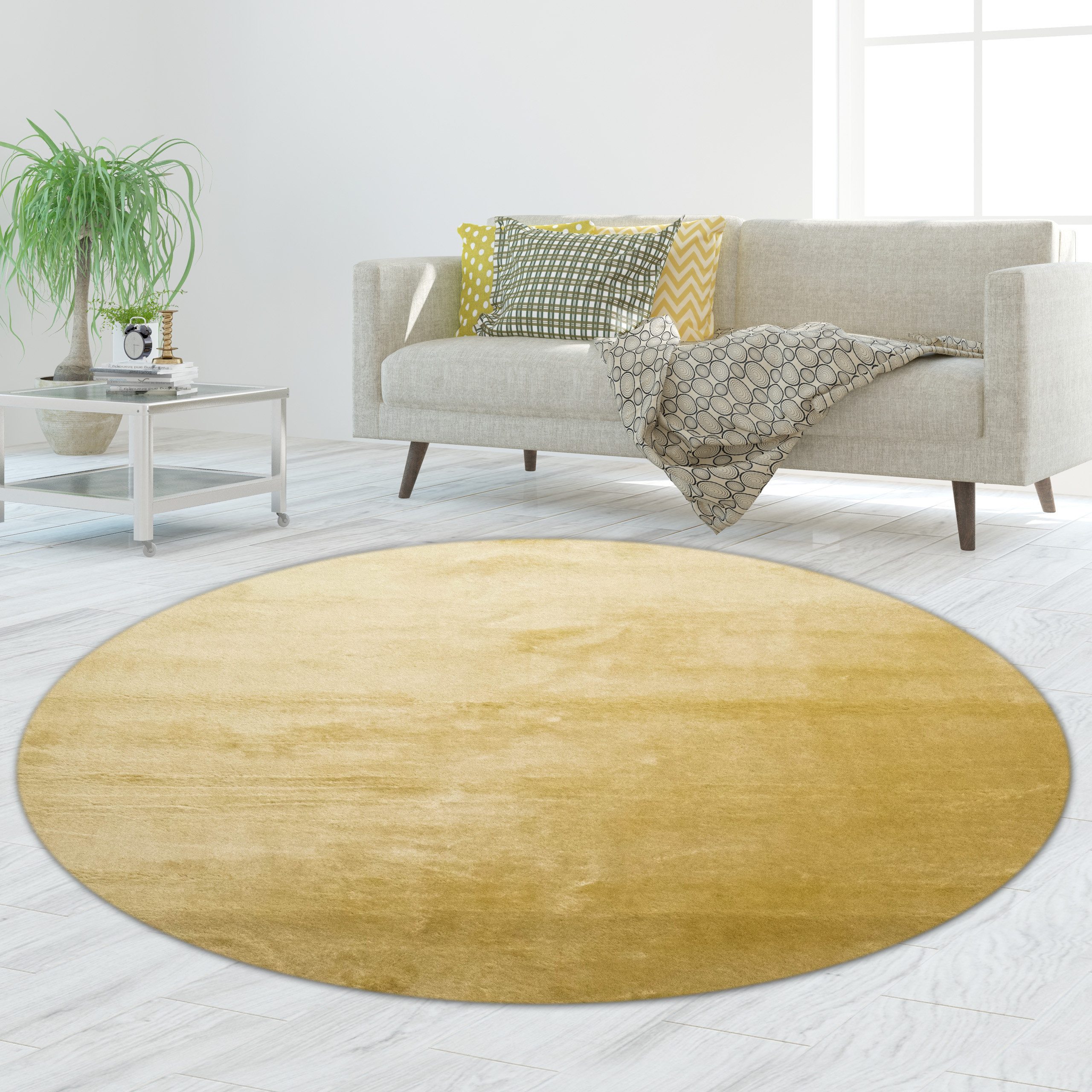 TeppichHome24 Teppich Shaggy Teppich goldfarben, rund