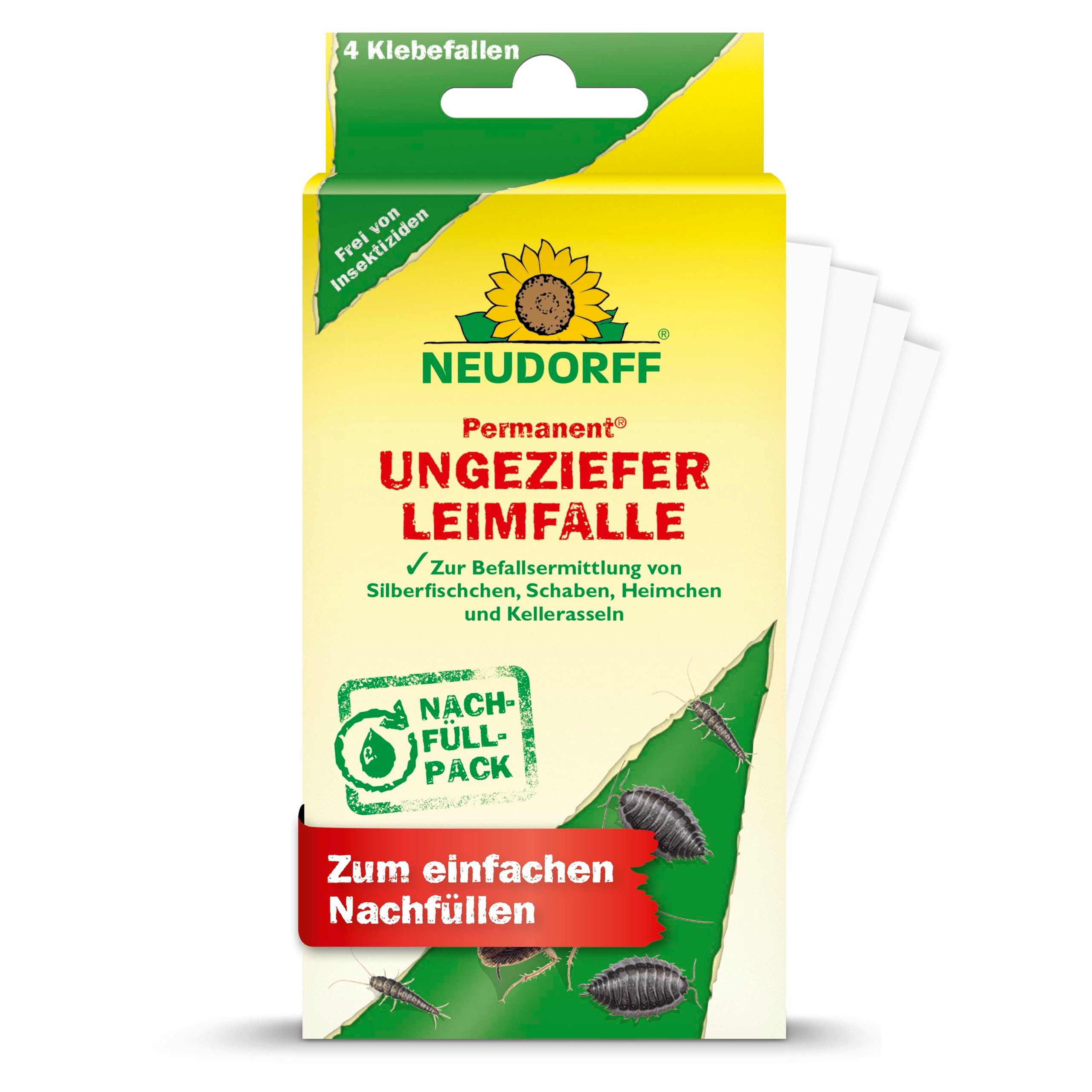 Neudorff Klebefalle Permanent UngezieferLeimFalle Nachfüllpack 4 Stk., Nachfüllpack für insektizidfreie Ungeziefer-Klebefalle