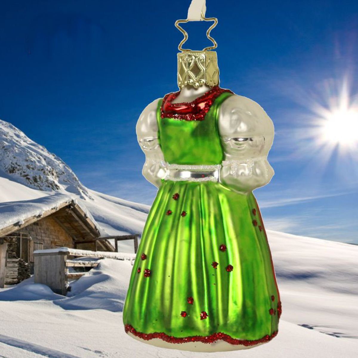 INGE-GLAS® Christbaumschmuck INGE-GLAS Weihnachts-Anhänger (1-tlg) Dirndl grünes rot