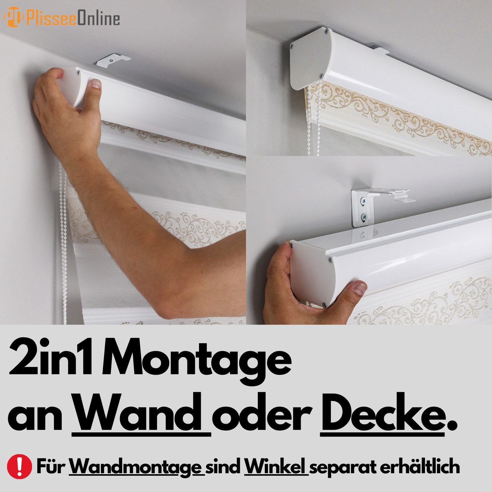 Doppelrollo Duorollo Doppelrollo mit Kassette Rankenmuster und Perlen Höhe: 200 cm, Plisseeonline, blickdicht, Deckenmontage, Freihängend, Deckenmontage mit Clips, Mit Motiv und Alu Kassette in Weiß Gold Schwarz