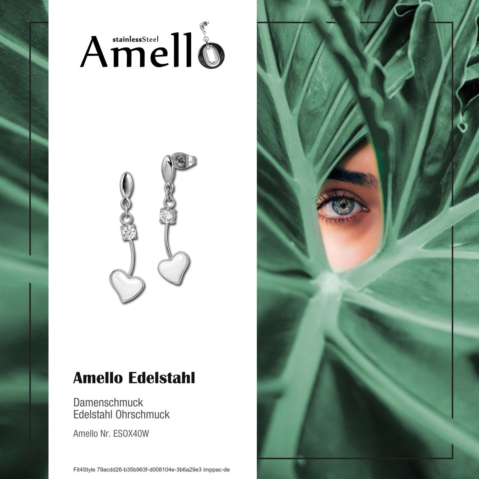 Keramik Herz Amello Edelstahl (Ohrhänger), Damen Ohrhänger in Ohrhänger Amello Paar Steel), silberfarben, (Stainless Ohrringe Edelstahl wei