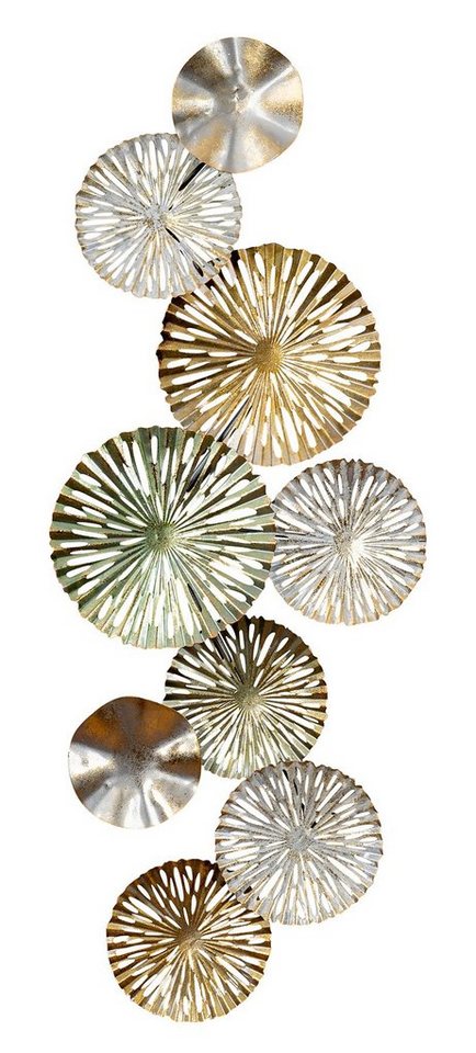 Levandeo® Metallbild, 3D Wandbild 33x87cm Ringe Kreise Metall Grün Gold  Deko Teller