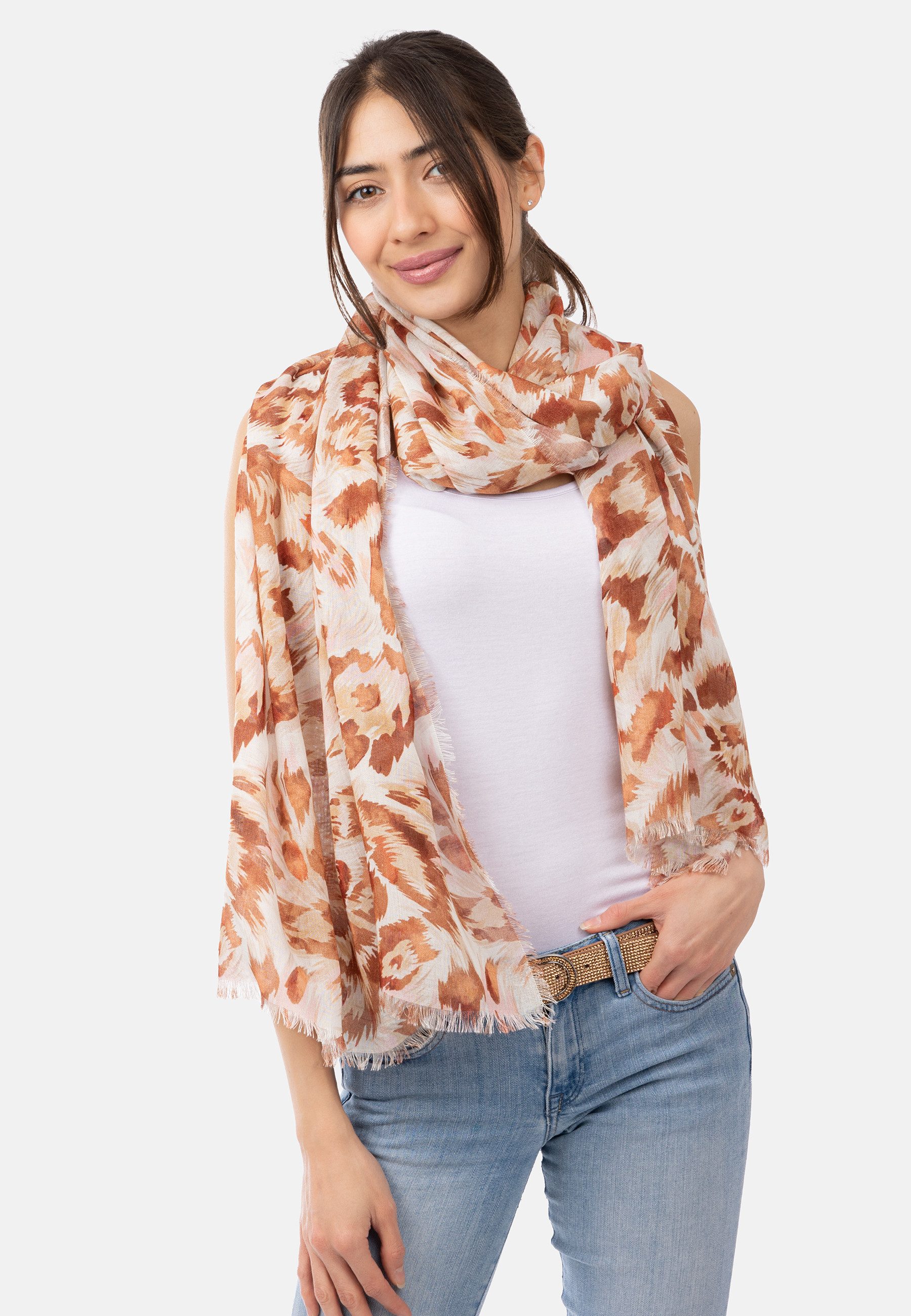 Caspar Modeschal SC533 Damen Sommer Schal aus weichem Modal Animal Print, Leo Muster
