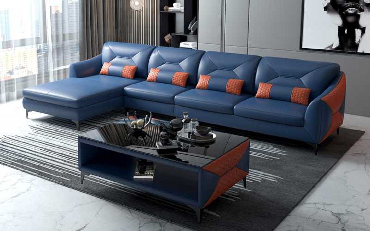in Liege Modern 3 JVmoebel Blau L Eckgarnitur Teile, Form Couch Ecksofa Europe Luxus Neu, Ecksofa Sofa Made