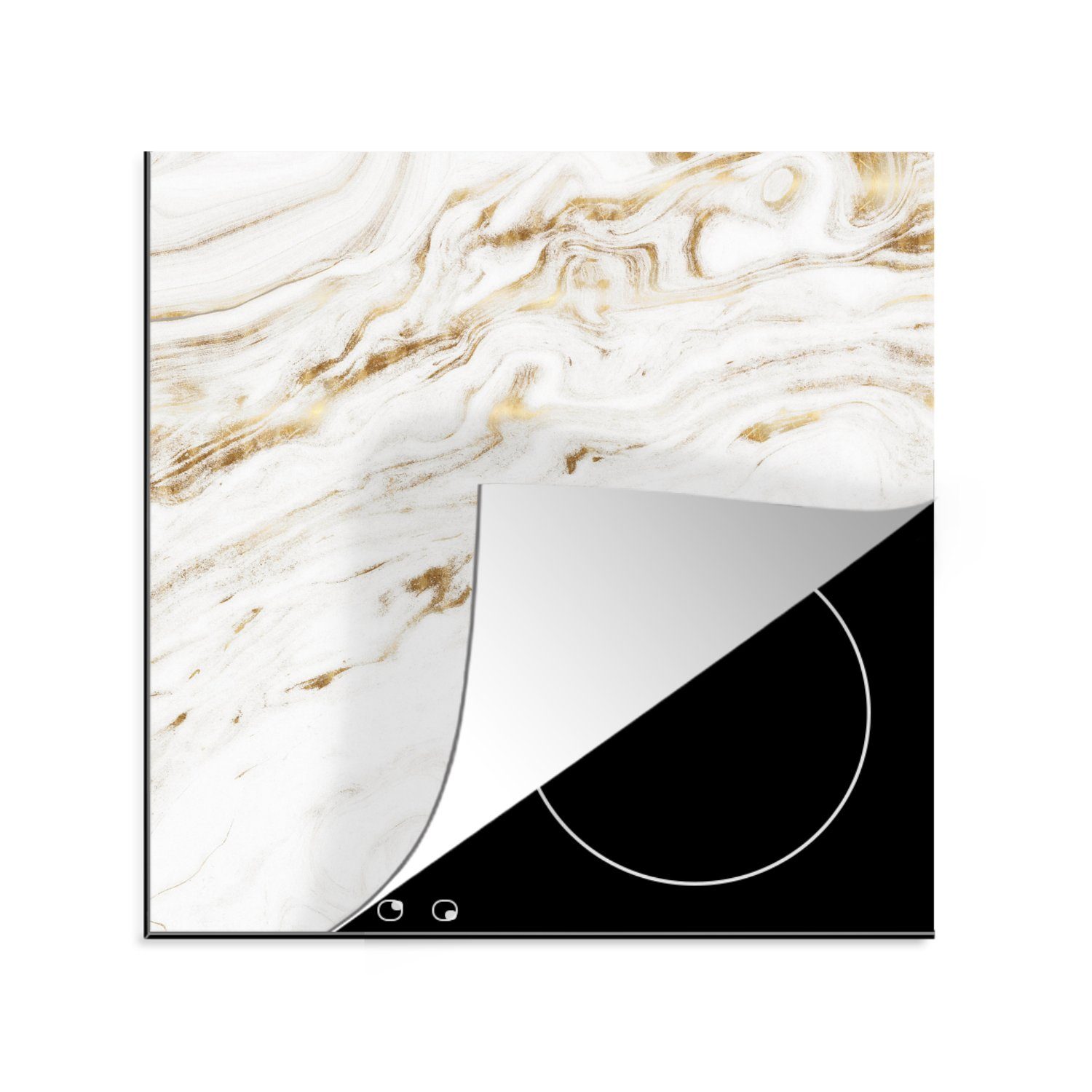 MuchoWow Herdblende-/Abdeckplatte Marmor - Gold - Weiß - Trendy, Vinyl, (1 tlg), 78x78 cm, Ceranfeldabdeckung, Arbeitsplatte für küche
