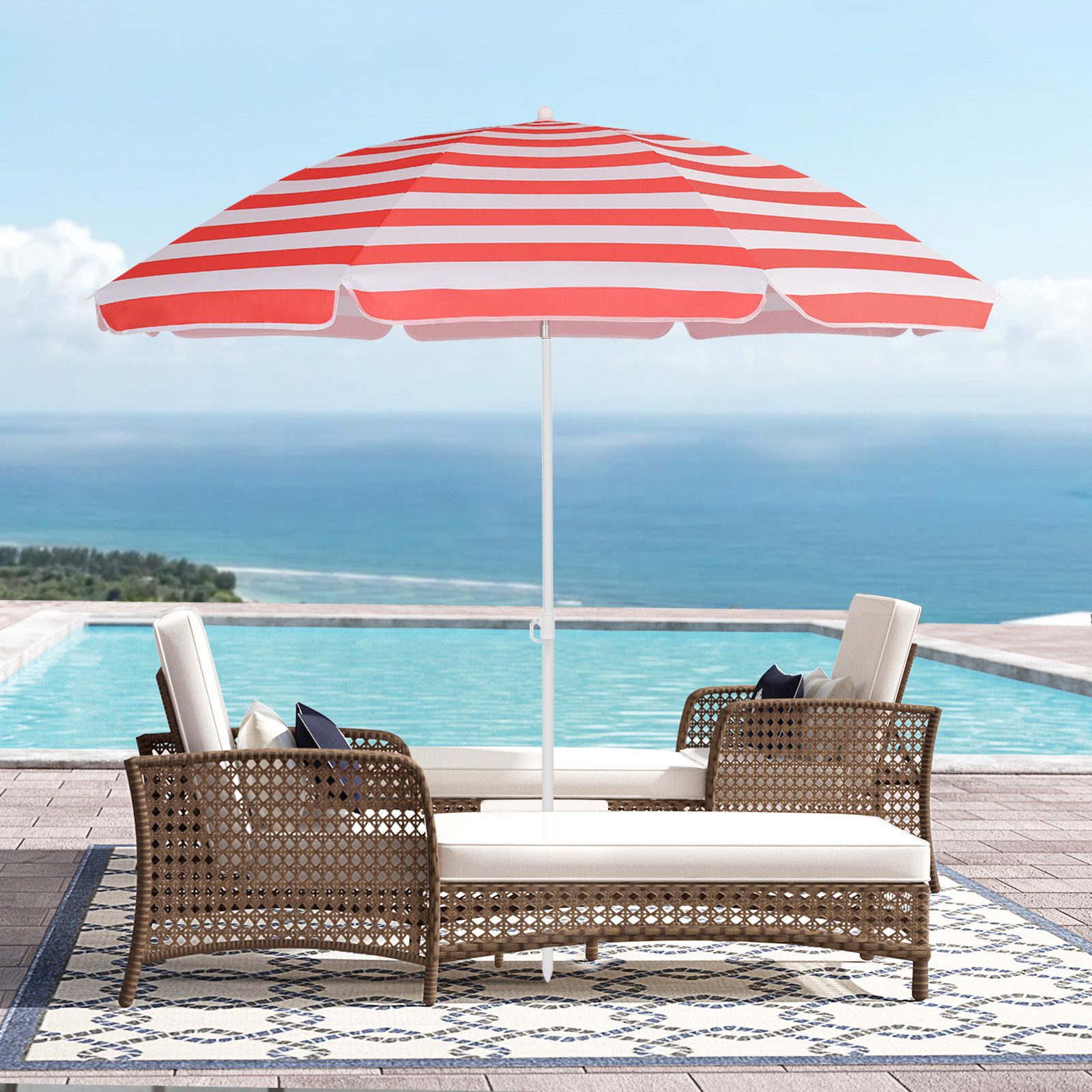 Sekey Sonnenschirm Ø 160 cm Balkonschirm Rund Strandschirm Sonnenschirm mit Schutzhülle, LxB: 160,00x160,00 cm, Neigungswinkel verstellbar, Höhe verstellbar, mit Tragetasche