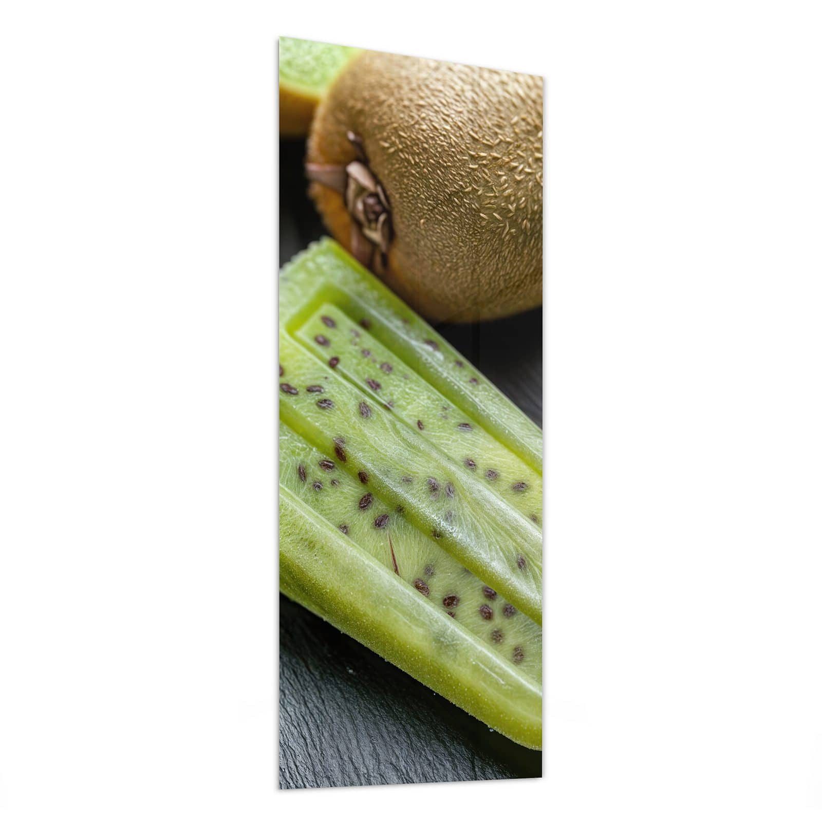 Primedeco Glasbild Wandbild Kiwi Eis am Stiel mit Aufhängung, Essen (21 verschiedene Größen, 1 St), Elegante Aufhängung