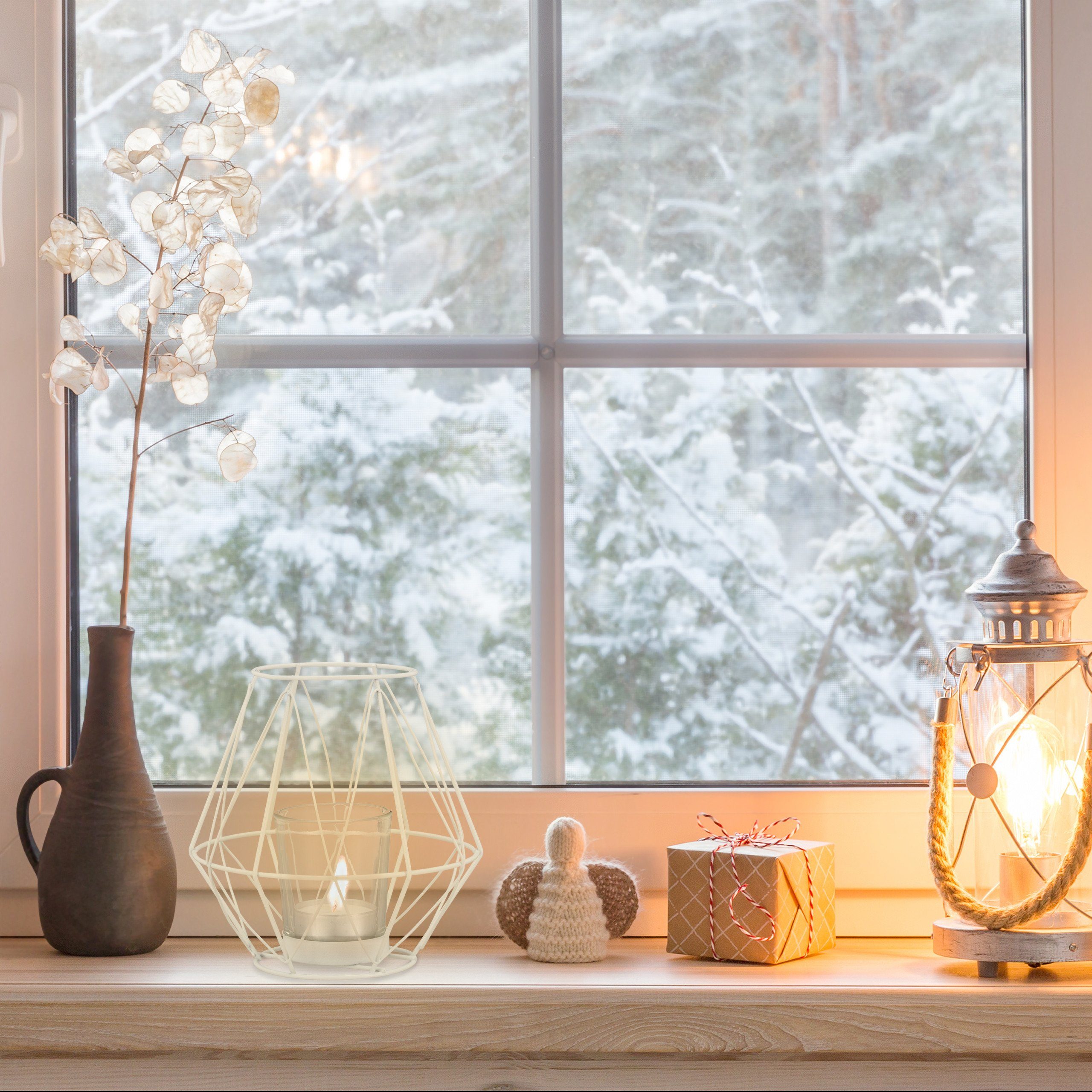 relaxdays Teelichthalter Geometrischer Teelichthalter, weiß günstig online kaufen