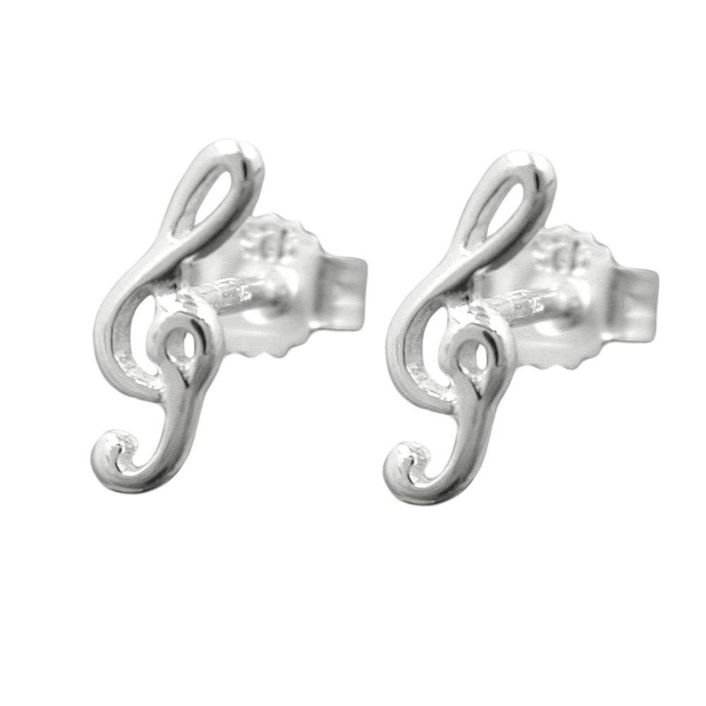 Paar Ohrstecker Ohrringe Notenschlüssel 925 Silber 9 x 3 mm