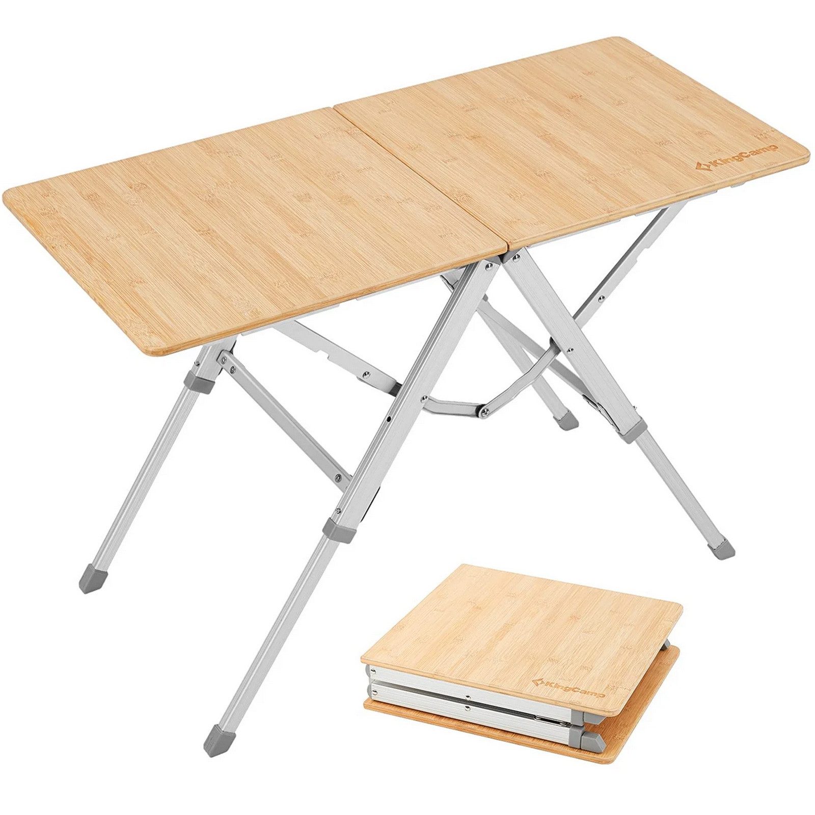 KingCamp Campingtisch Campingtisch Bamboo Duo Klapptisch, Camping Tisch Verstellbar Alu Bambus