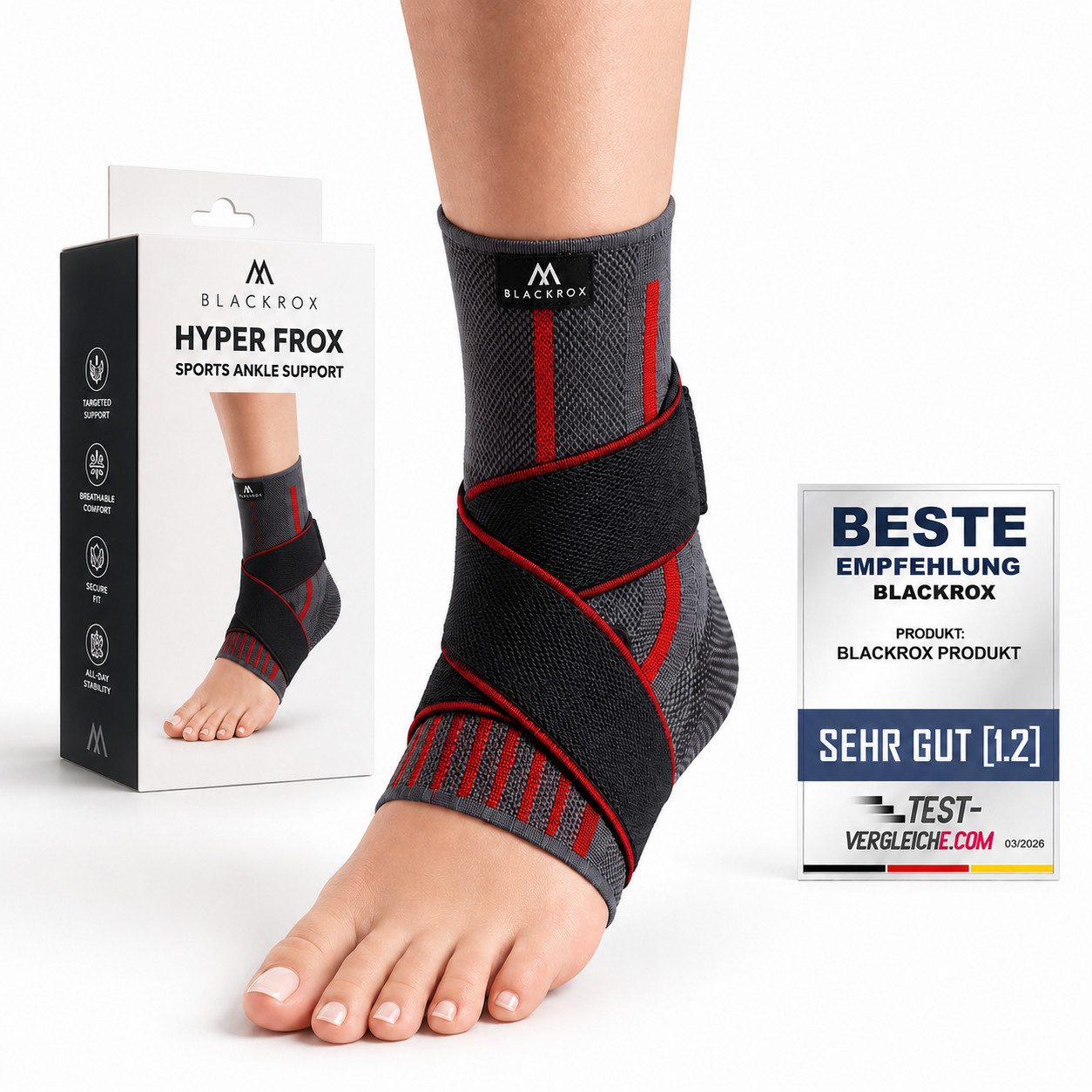 BLACKROX Fußbandage [Vergleichssieger 2026] Hyper Frox, Gr. S-XL, Damen und Herren