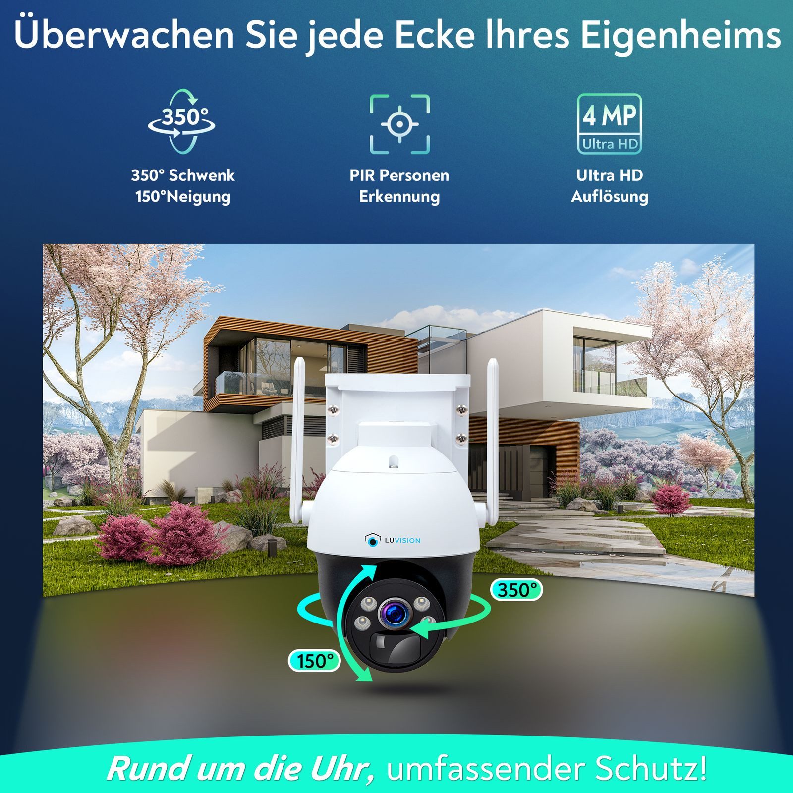 LUVISION Überwachungskamera LV-G-2033 (Außenbereich, 1-tlg., 4G / LTE PTZ Solar Überwachungskamera SIM Karte Kamera mit Mikrofon, Solarpanel, 2-Wege Audio, PC Client & App, schwenkbar, Akku, Batterie)