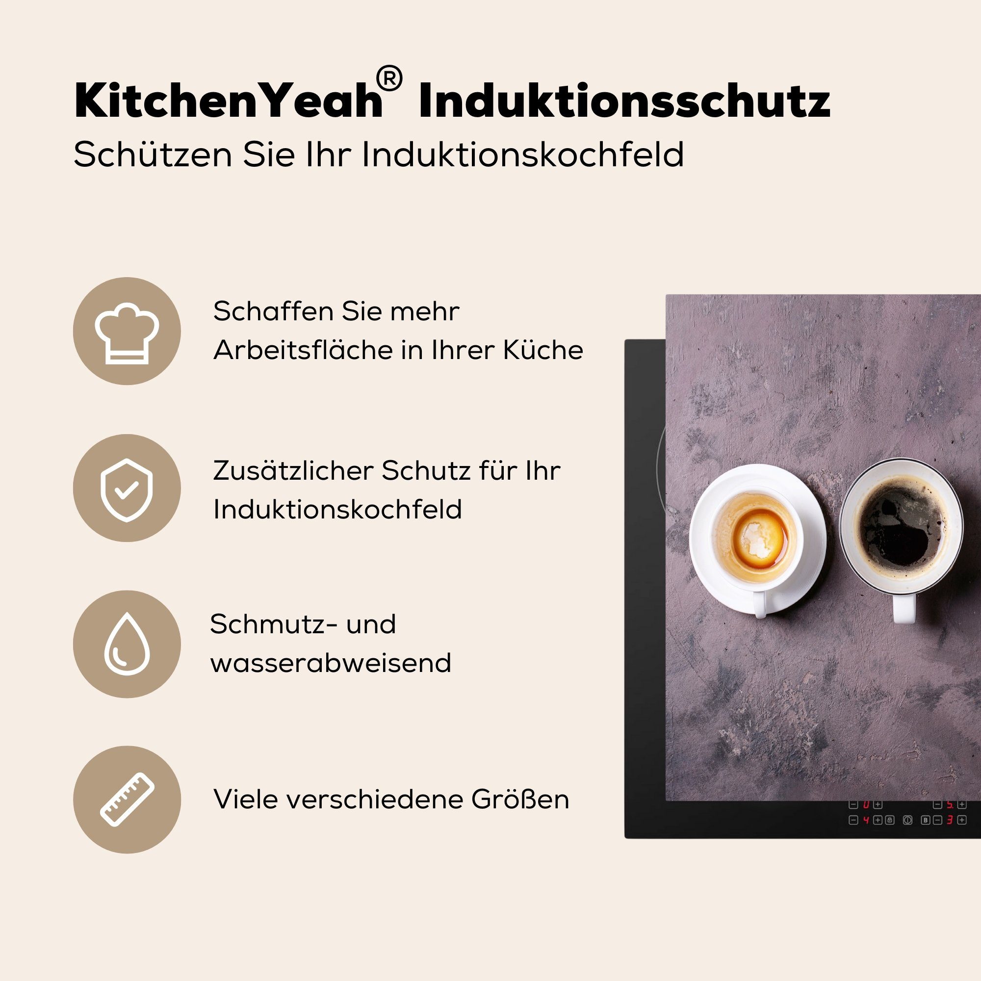 cm, Vinyl, MuchoWow Induktionsschutz, Kaffee tlg), Herdblende-/Abdeckplatte - Industrie, Ceranfeldabdeckung (1 Küche Induktionskochfeld, - 57x51