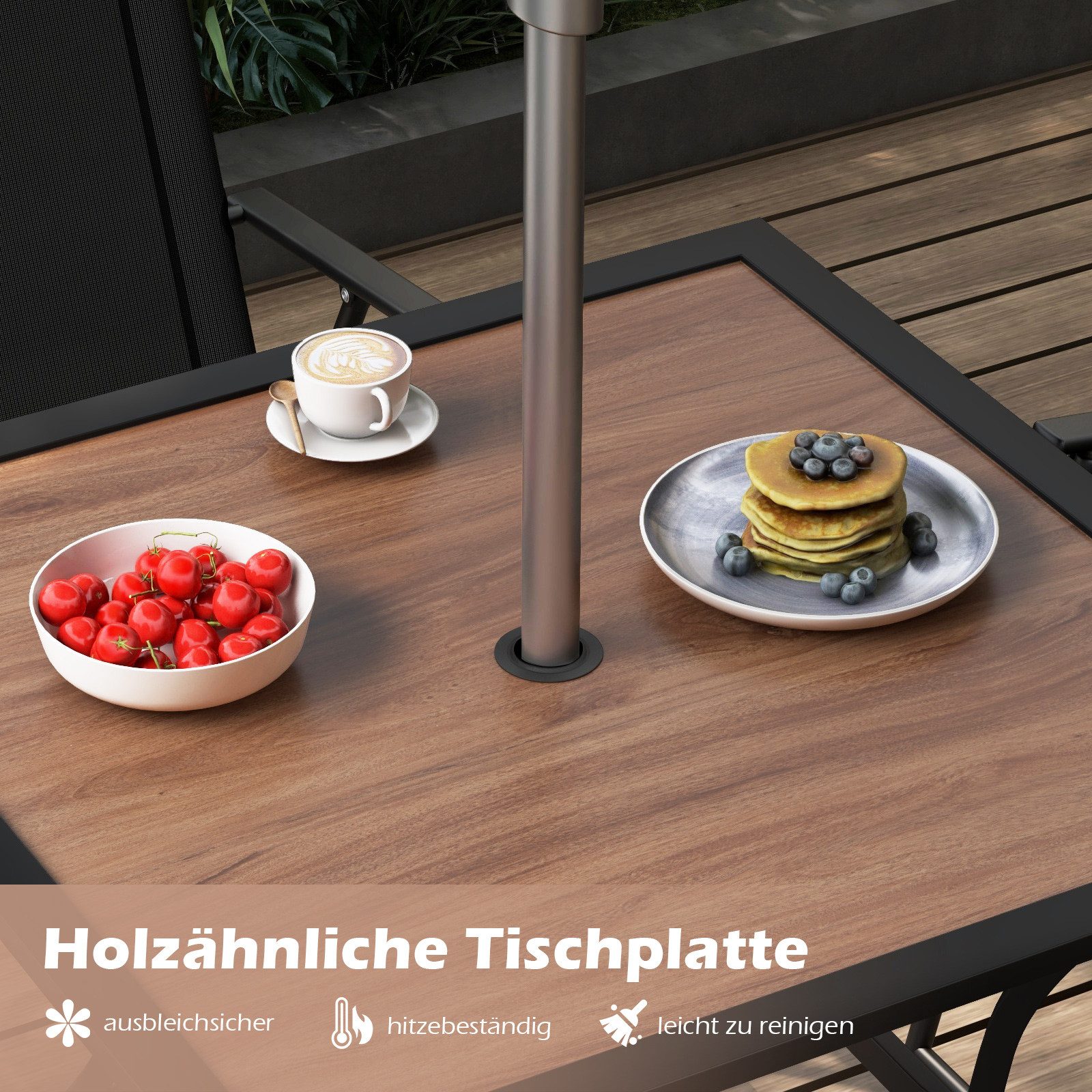 COSTWAY Gartentisch, Quadratischer Bistro Tisch mit verstellbarem Schirmloch