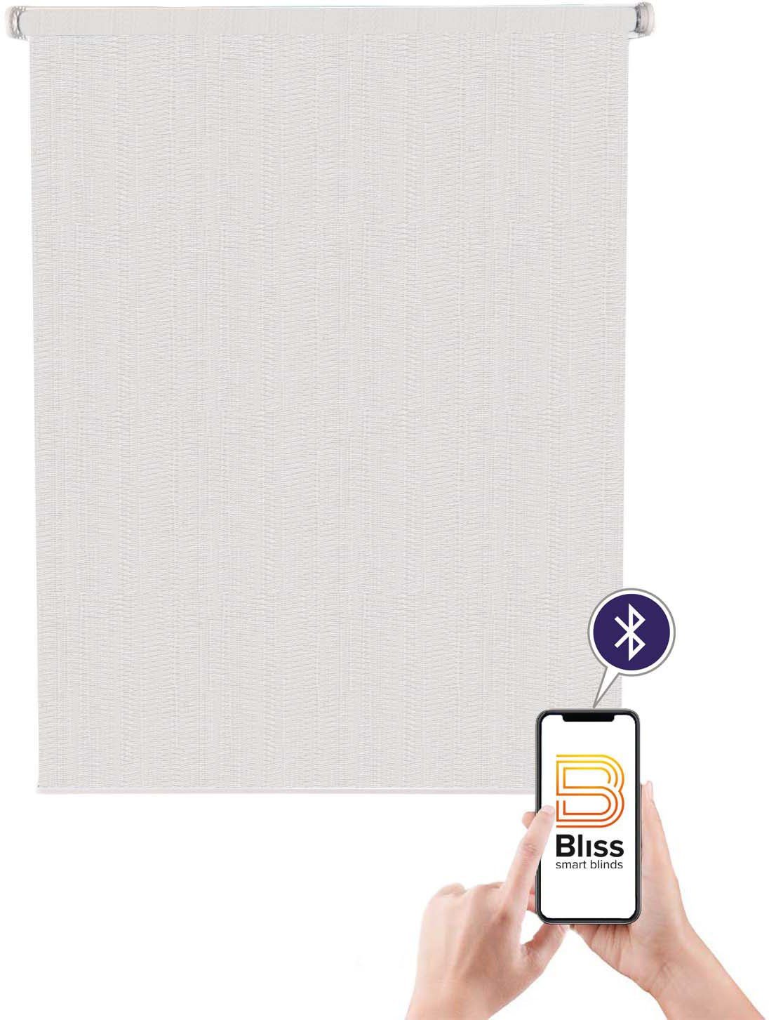 Elektrisches Rollo Akkurollo Structure, sunlines, blickdicht, ohne Bohren, verschraubt, appgesteuert via Bluetooth, weißer Fallstab