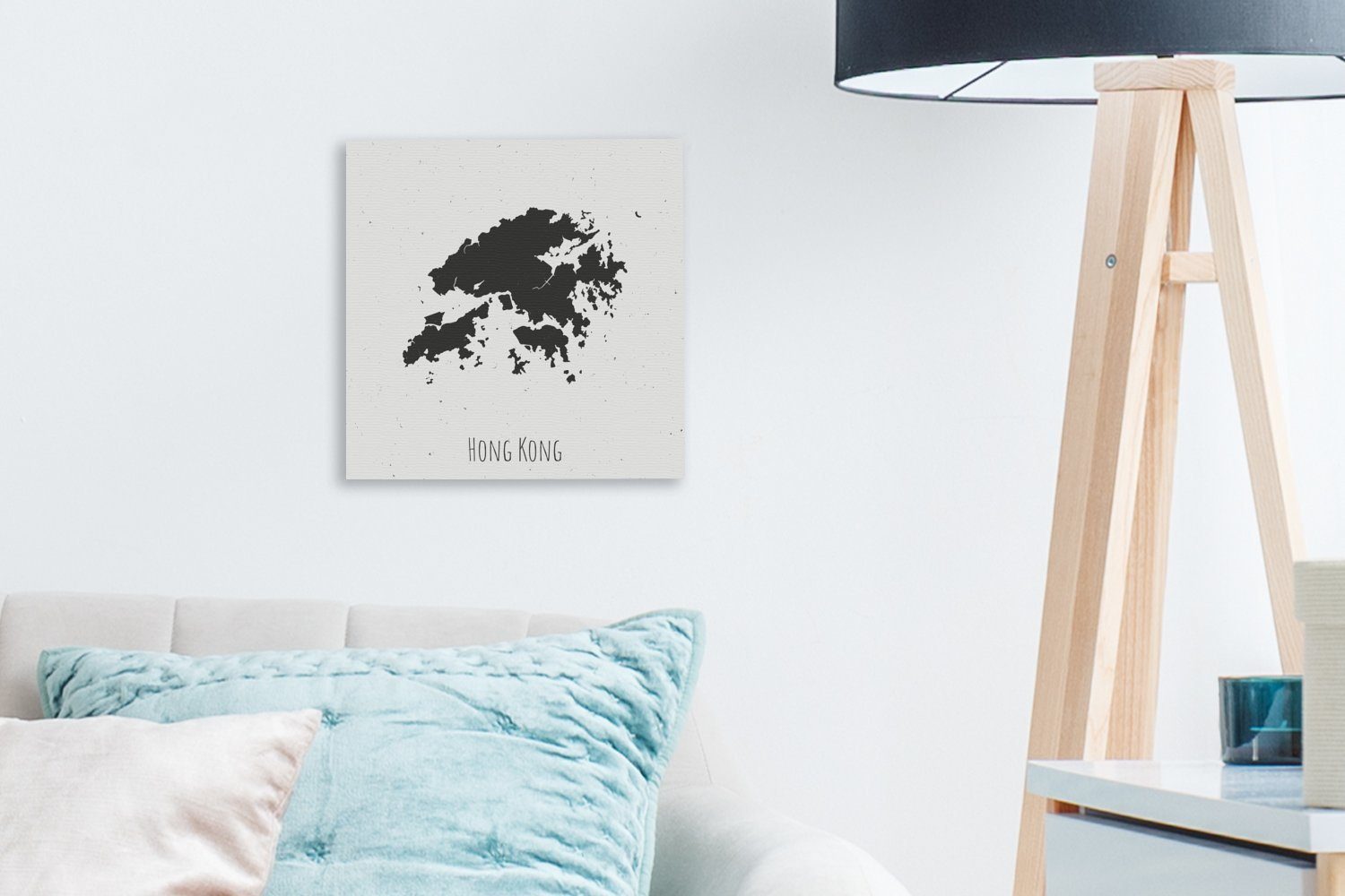 OneMillionCanvasses® Illustration von Schlafzimmer St), Karte Eine für Bilder Hongkong, der Wohnzimmer Leinwandbild (1 schwarz-weiße Leinwand
