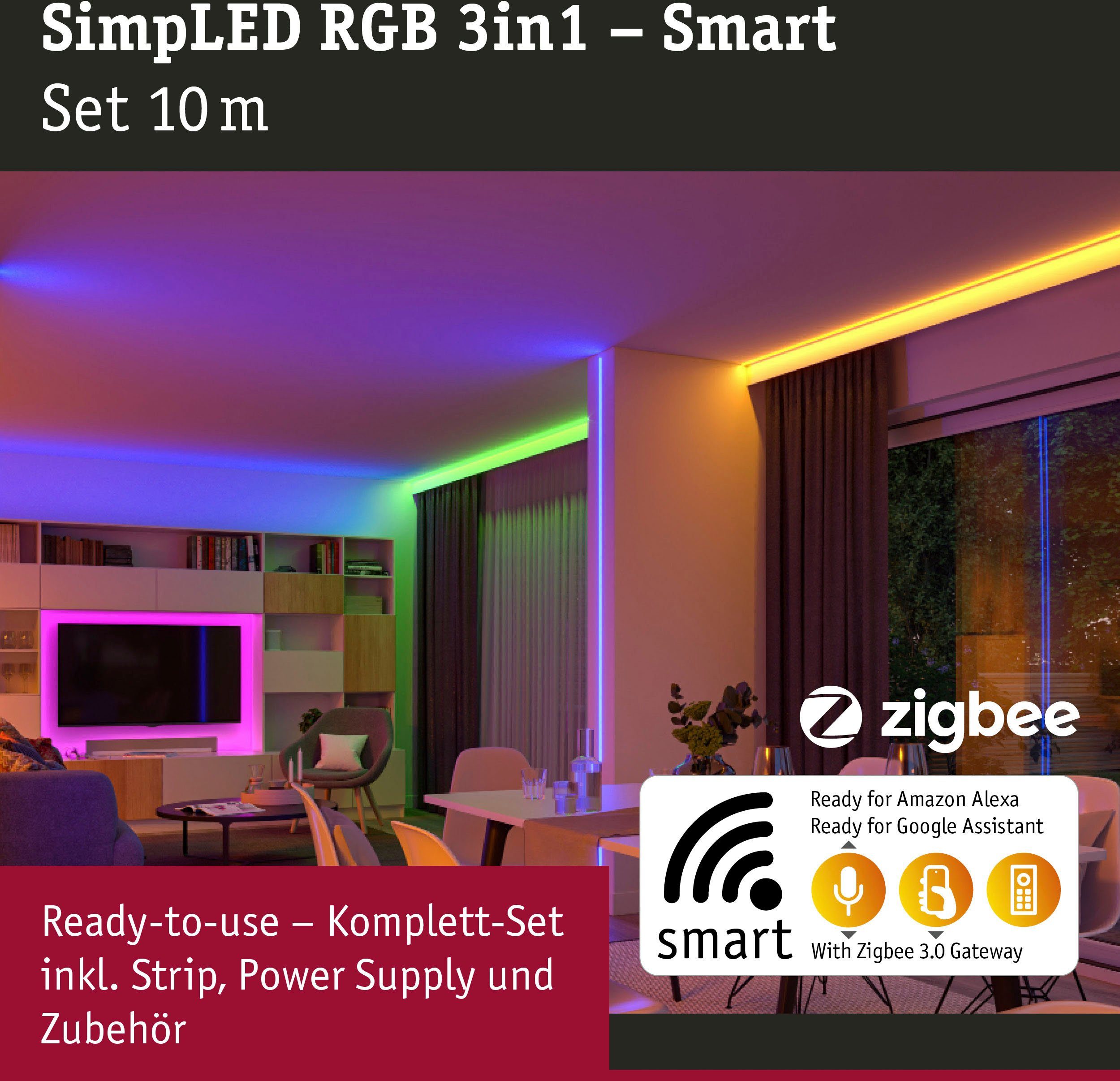 Zigbee LED-Streifen 230/12V 10m 1-flammig, Set SimpLED DC Weiß Kunststoff, Metall Stripe Paulmann RGB