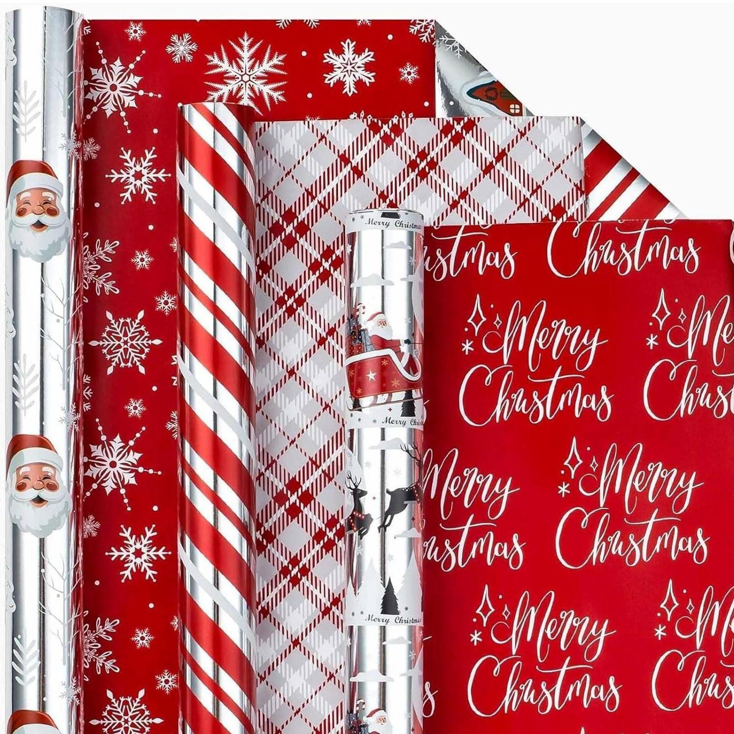 LuxusKollektion Geschenkpapier Geschenkpapier Mini-Rollen Rot Silber 3er-Set, (3St)