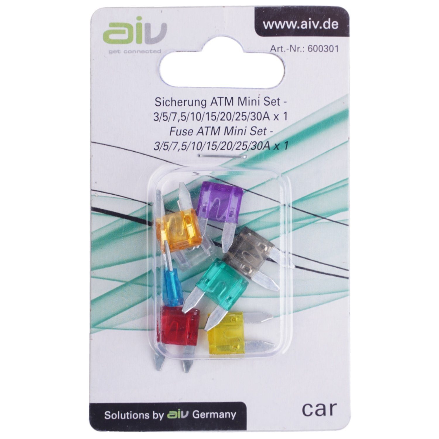 AIV Kfz-Sicherungshalter Mini ATM Sicherung Sortiment Set Kfz, Micro Flachsicherung für Auto APM MTA, Komplett Sortiment