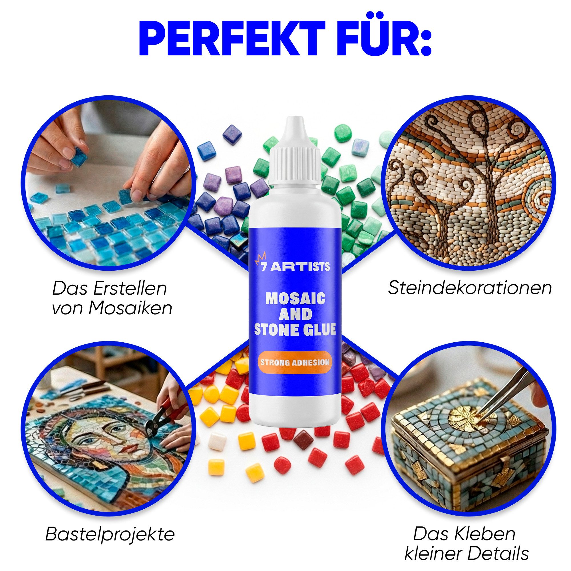7 Artists Bastelkleber Mosaiksteine Kleber, pulverförmiger Mosaik Kleber 80 ml, Mosaiksteine Kleber