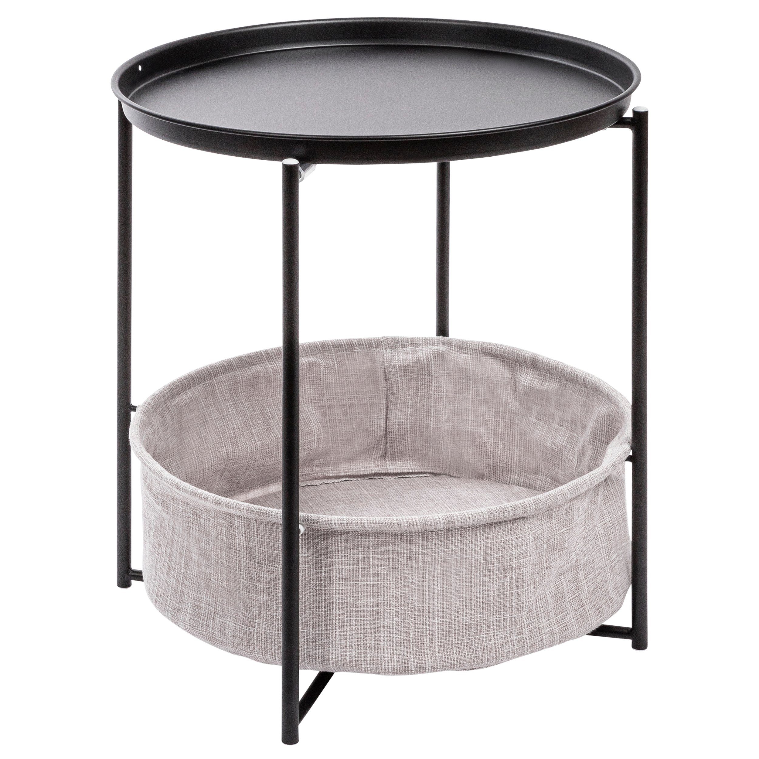 ONVAYA Beistelltisch Linda rund, Schwarz, Couchtisch mit Korb & Tablett, So günstig online kaufen