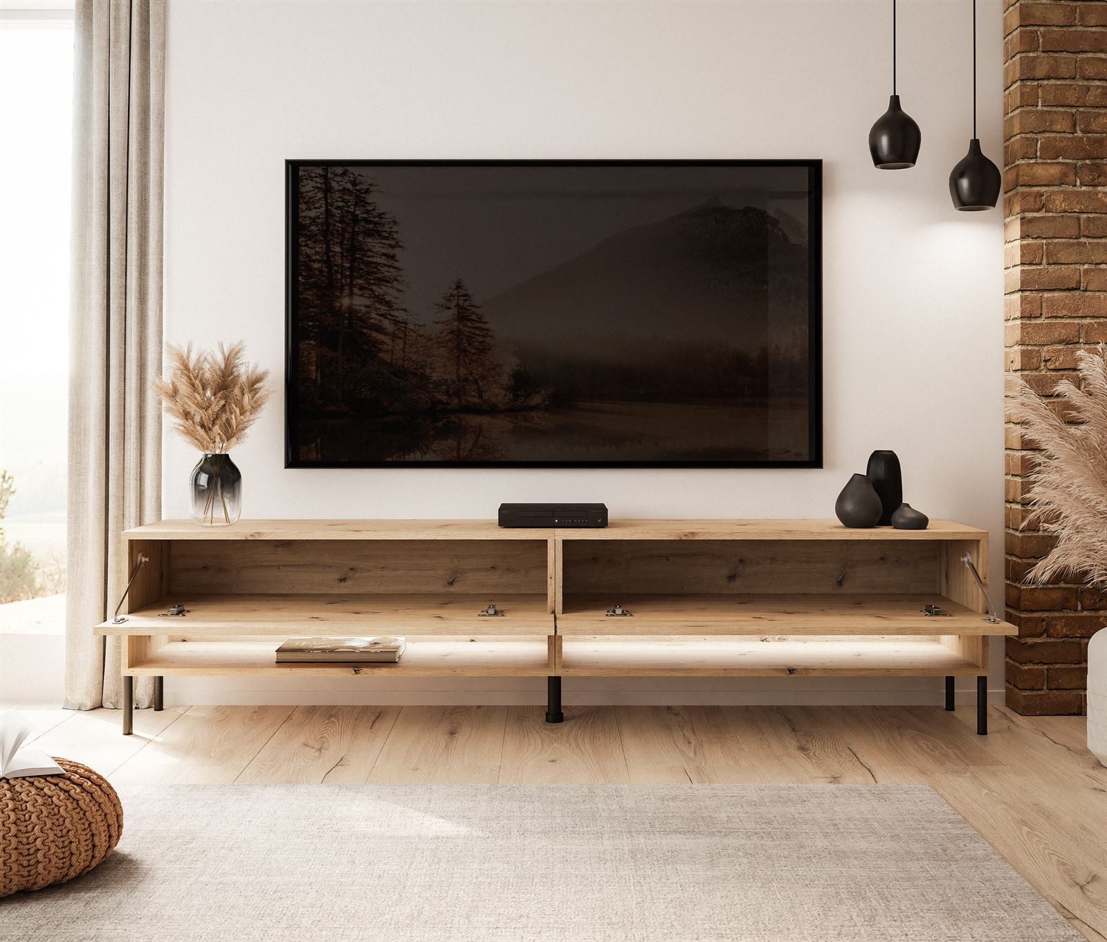 ALLHOUSE24 TV-Schrank ALISSE 180 cm Artisan Eiche Lowboard Unterschrank mit LED Beleuchtung 180 cm Breite