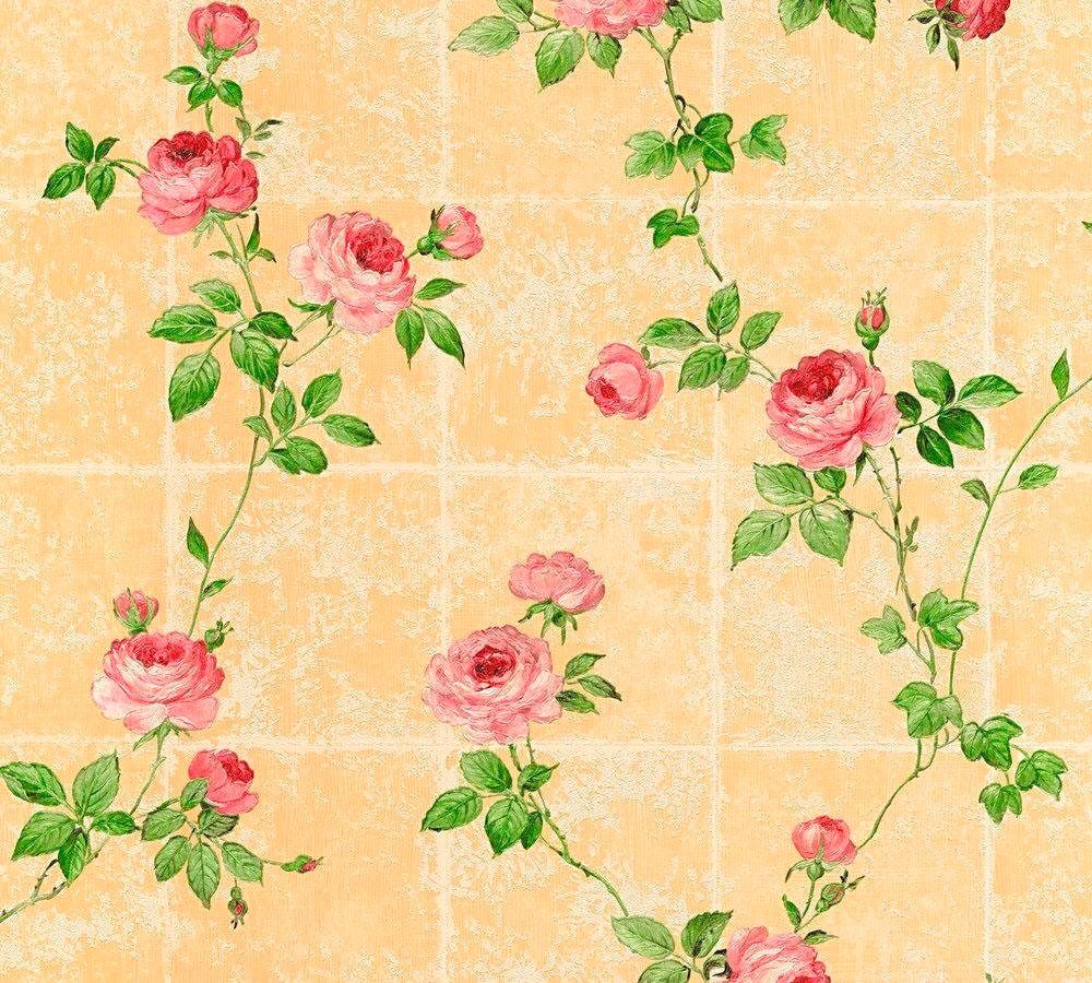 Floral Vliestapete A.S. living Château, orange/grün/rosa geblümt, Blumen walls Création Tapete floral,