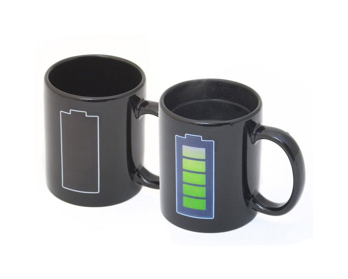 Goods+Gadgets Tasse Tasse wärmeempfindlicher Retro Kaffeebecher Thermotass mit Akkuanzeige, Ceramic, Animierte Tee Tasse Kaffeetasse