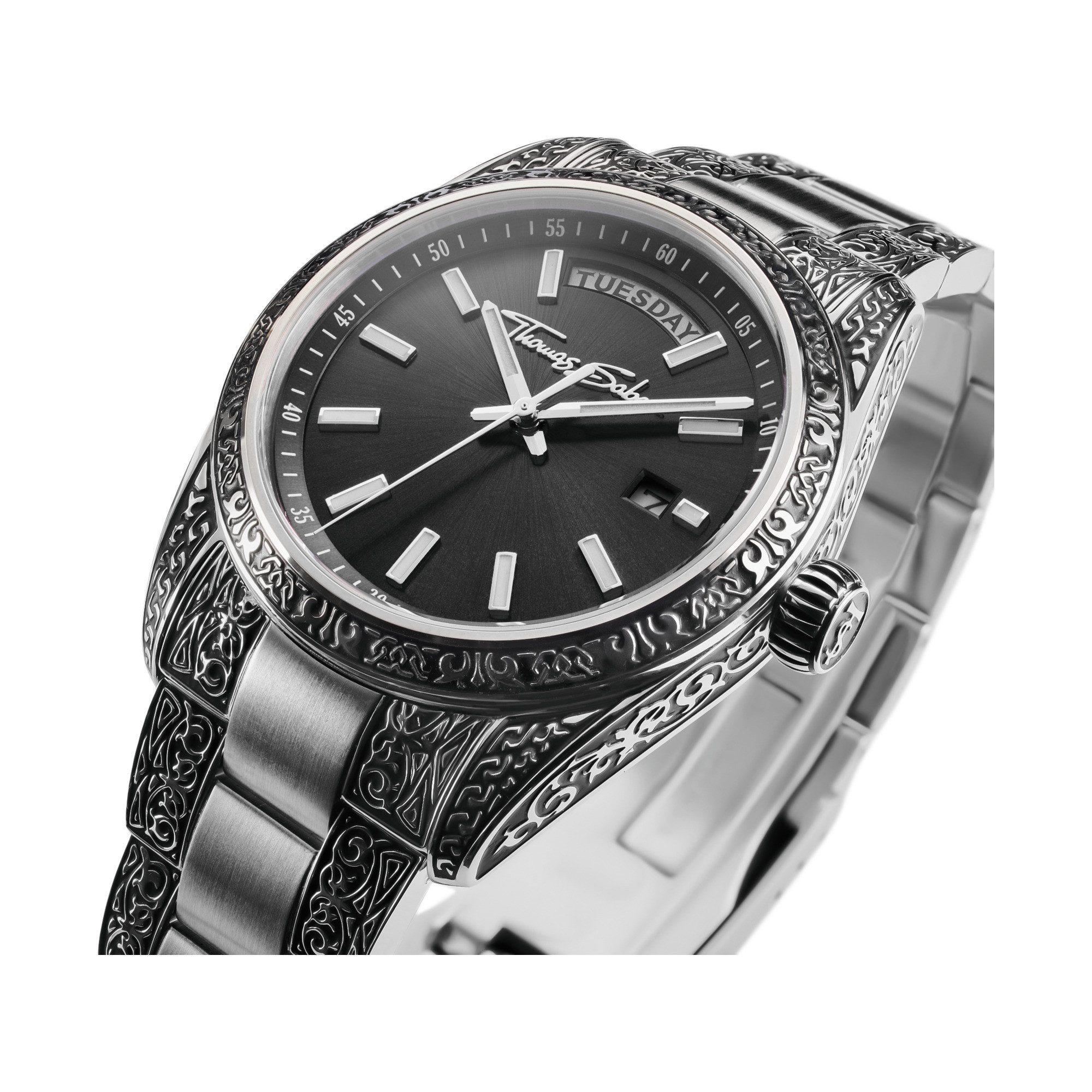 THOMAS SABO Quarzuhr REBEL AT HEART REVIVE 36 mm WA0427-201-201-36 mm, Armbanduhr, Damenuhr, Herrenuhr, Edelstahlarmband, analog, Tag