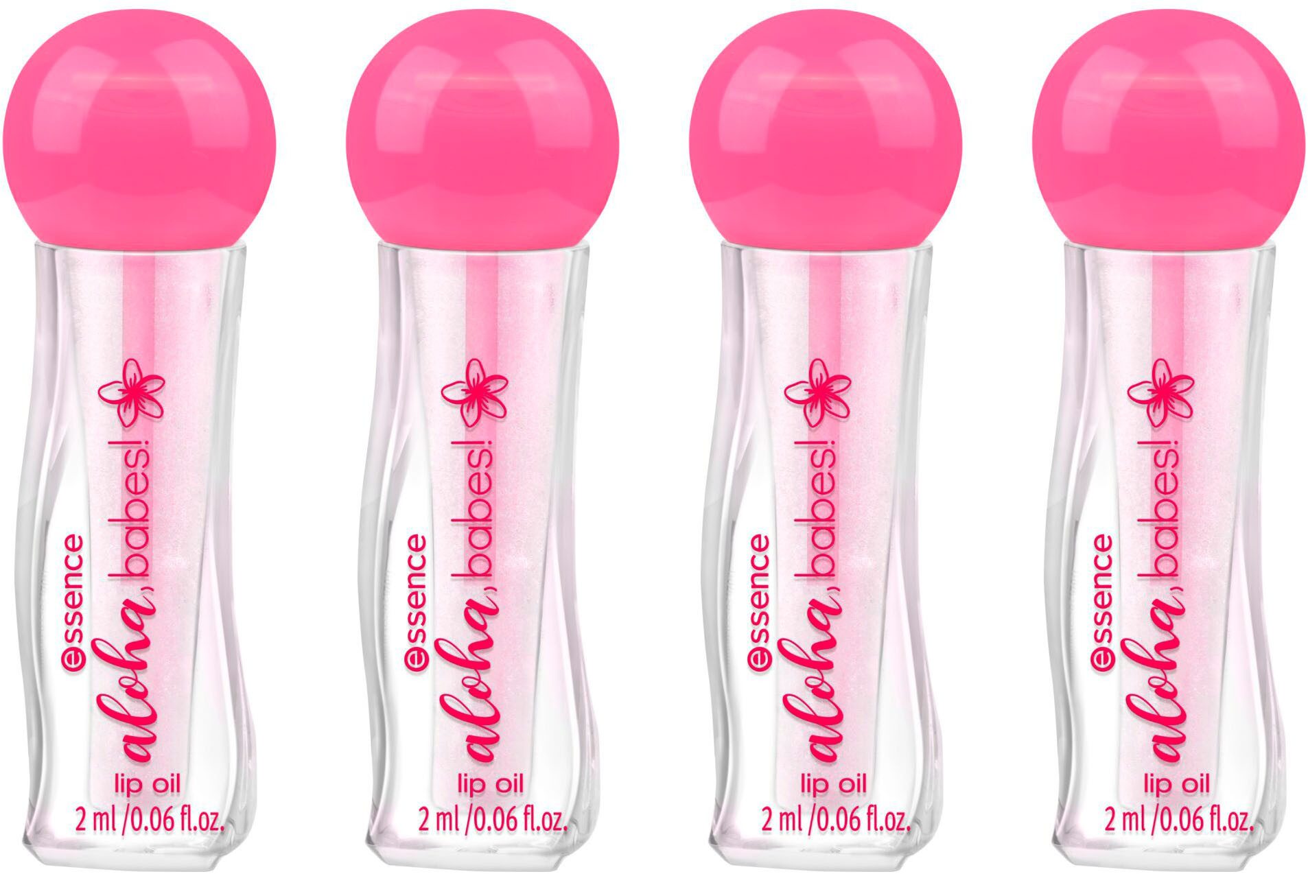 Essence Lipgloss aloha, babes! lip oil, 4-tlg., Nährende, glänzende Formel, sanfter Glitzereffekt, Kokosnussduft.
