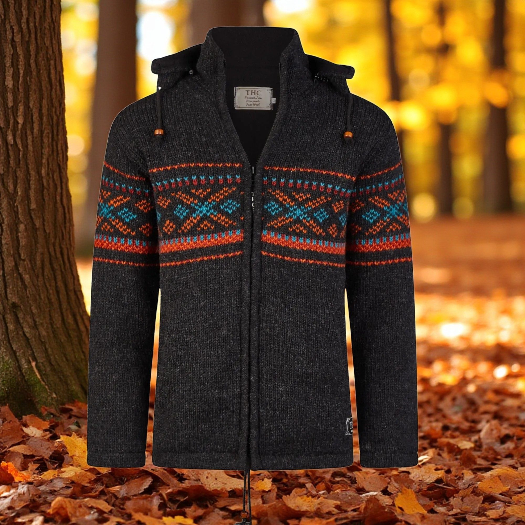 THC Natural Line Strickjacke THC Strickjacke 819 schwarz bunt (1 Stück, 1-tlg., 1 Stück) Strickjacke mit abnehmbarer Kapuze – Bild 4 von 5