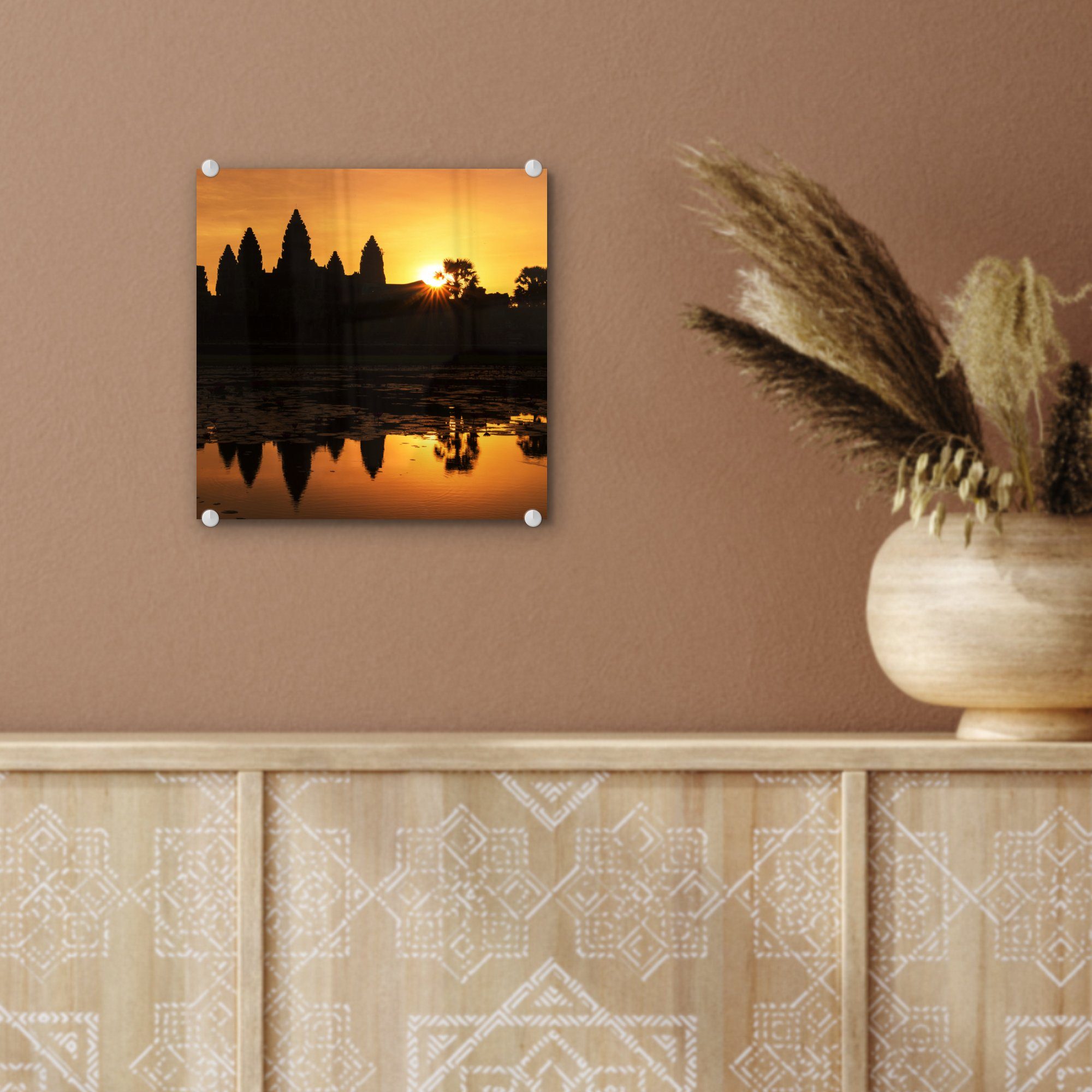 St), Heller über Wat, Glasbilder Angkor MuchoWow Acrylglasbild - Glas auf Glas - auf Wandbild - Foto Wanddekoration (1 Himmel Bilder