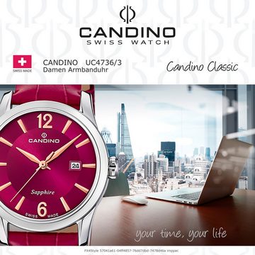 Candino Quarzuhr Candino Damenuhr Classic, (Analoguhr), Damen Armbanduhr rund, Edelstahlarmband rot