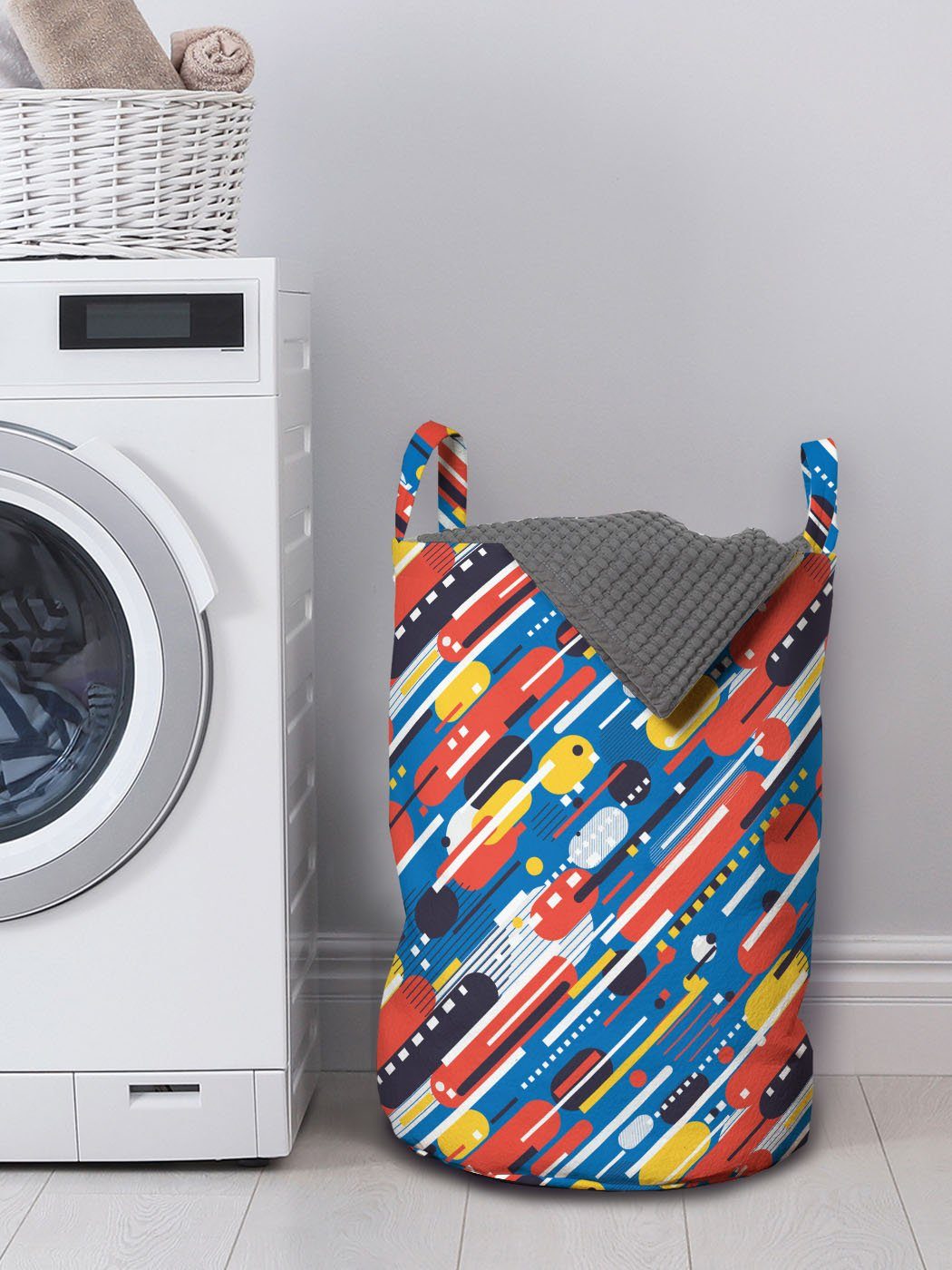 Bunt Wäschesäckchen mit Abakuhaus Shapes Kordelzugverschluss Entwurf für Waschsalons, Wäschekorb Diagonal Griffen