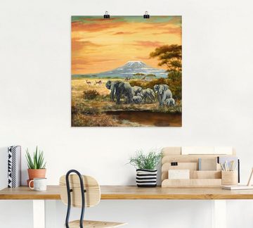 Artland Wandbild Afrikalandschaft mit Elefanten, Wildtiere (1 St), als Leinwandbild, Poster in verschied. Größen
