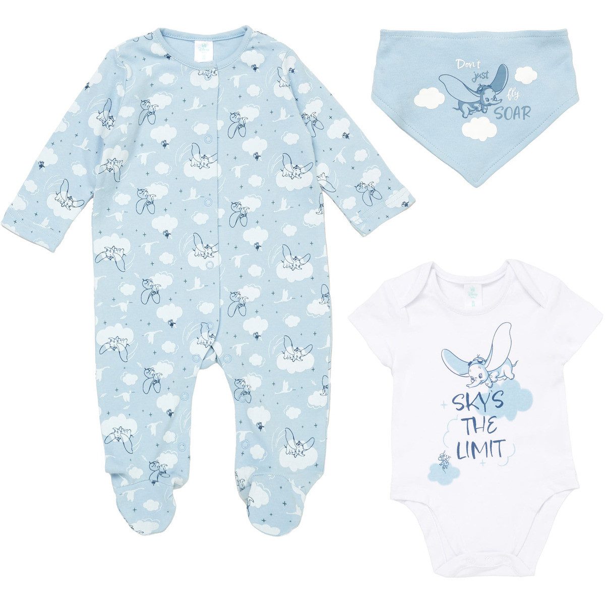 Disney Body Dumbo Unisex Kinder (3-tlg) Baby Outfit, Geschenkset, Erstausstattungsset, Babyerstausstattung