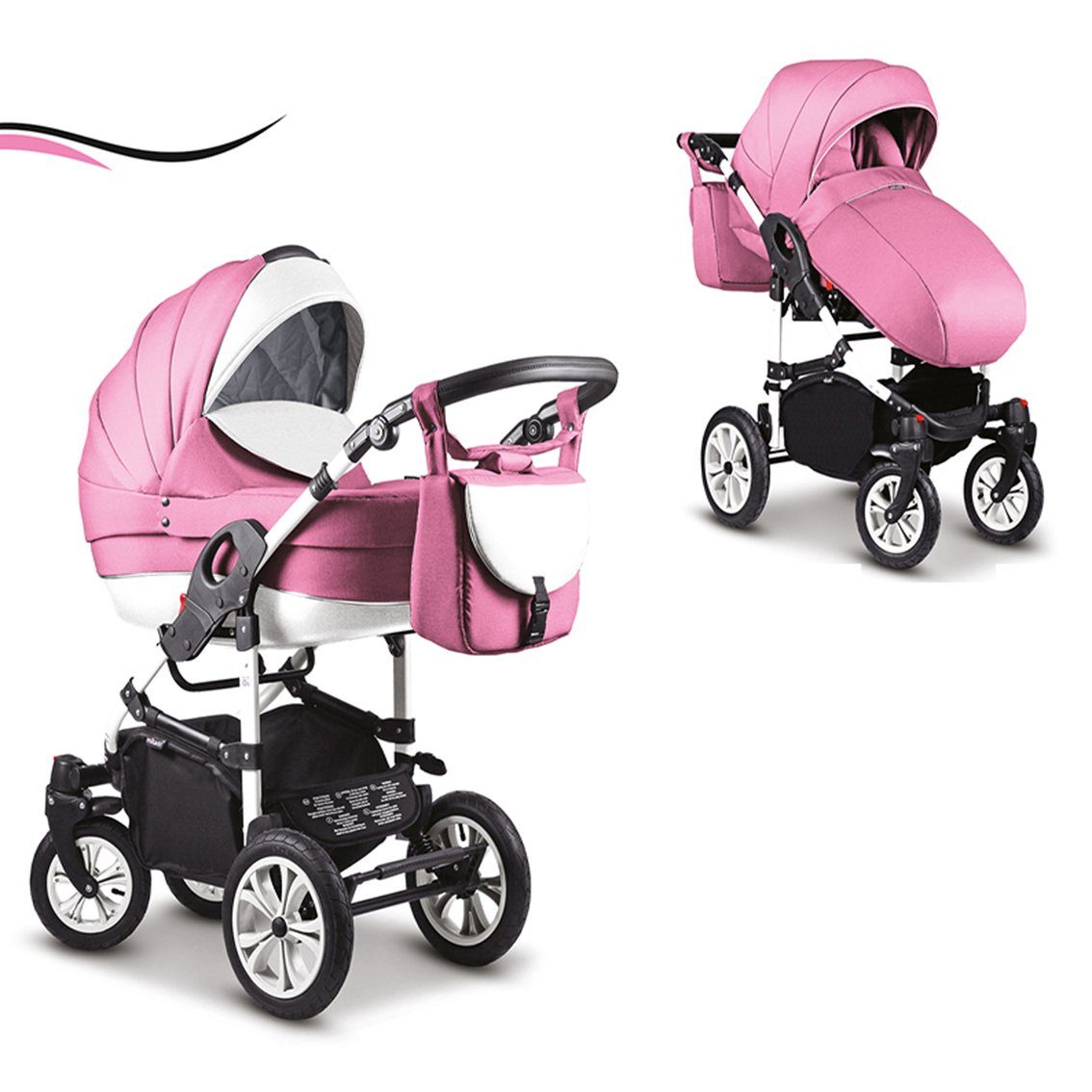 babies-on-wheels Kombi-Kinderwagen 2 in 1 Kinderwagen-Set Cosmo - 13 Teile - in 16 Farben Rosa-Weiß