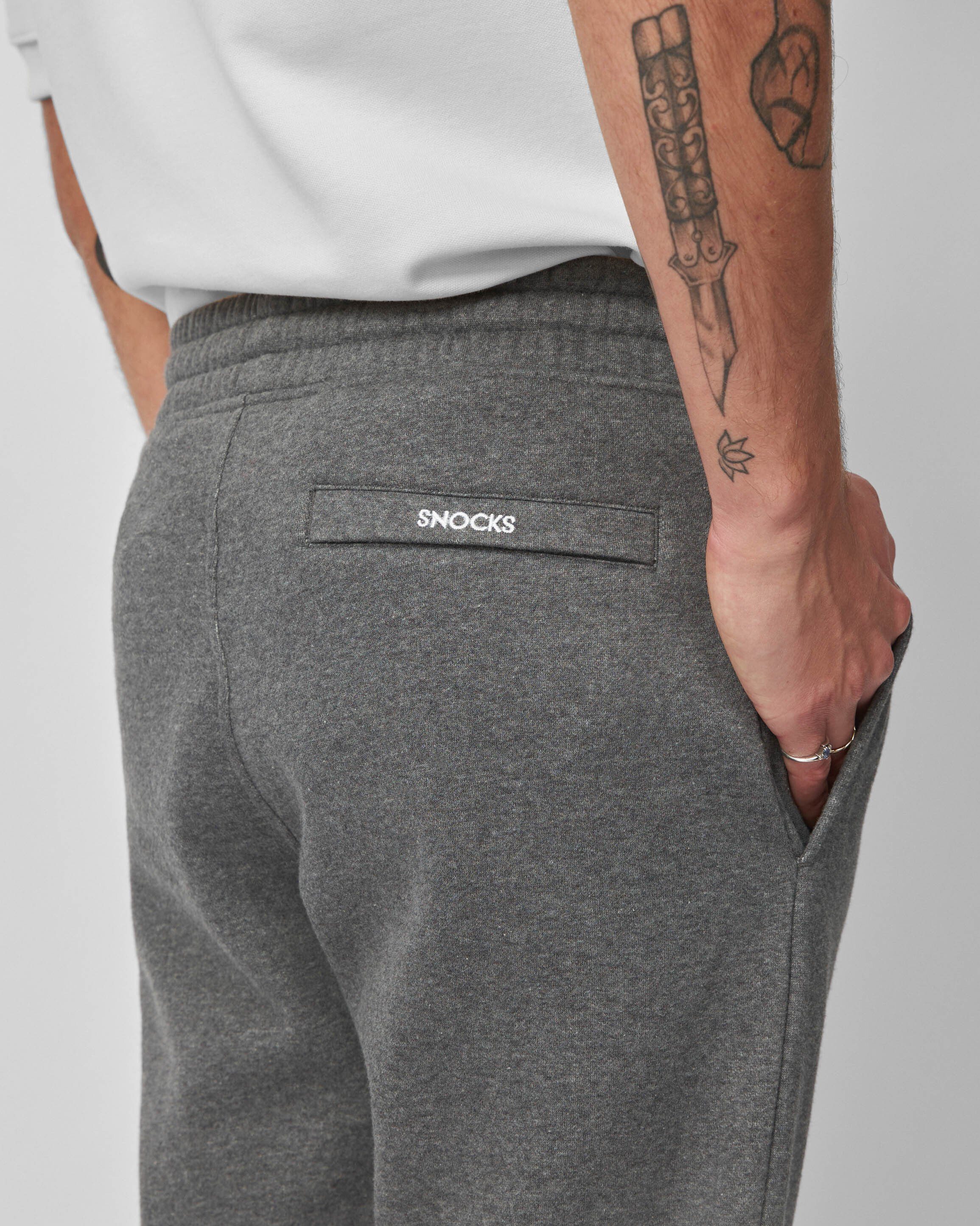 Sporthose am (1-tlg) Beinsaum SNOCKS mit Rippbund Jogginghose Herren Dunkelgrau