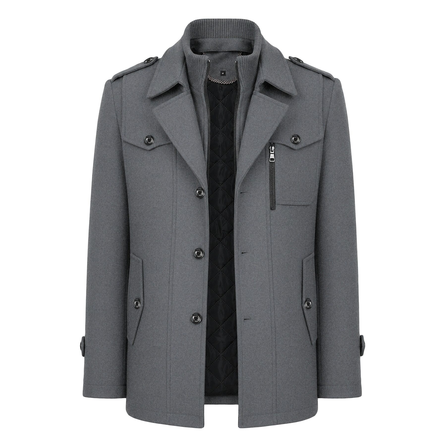 Allthemen Kurzmantel mit Doppelkragen Herren Wintermantel warmer Doppelkragenmantel Winter