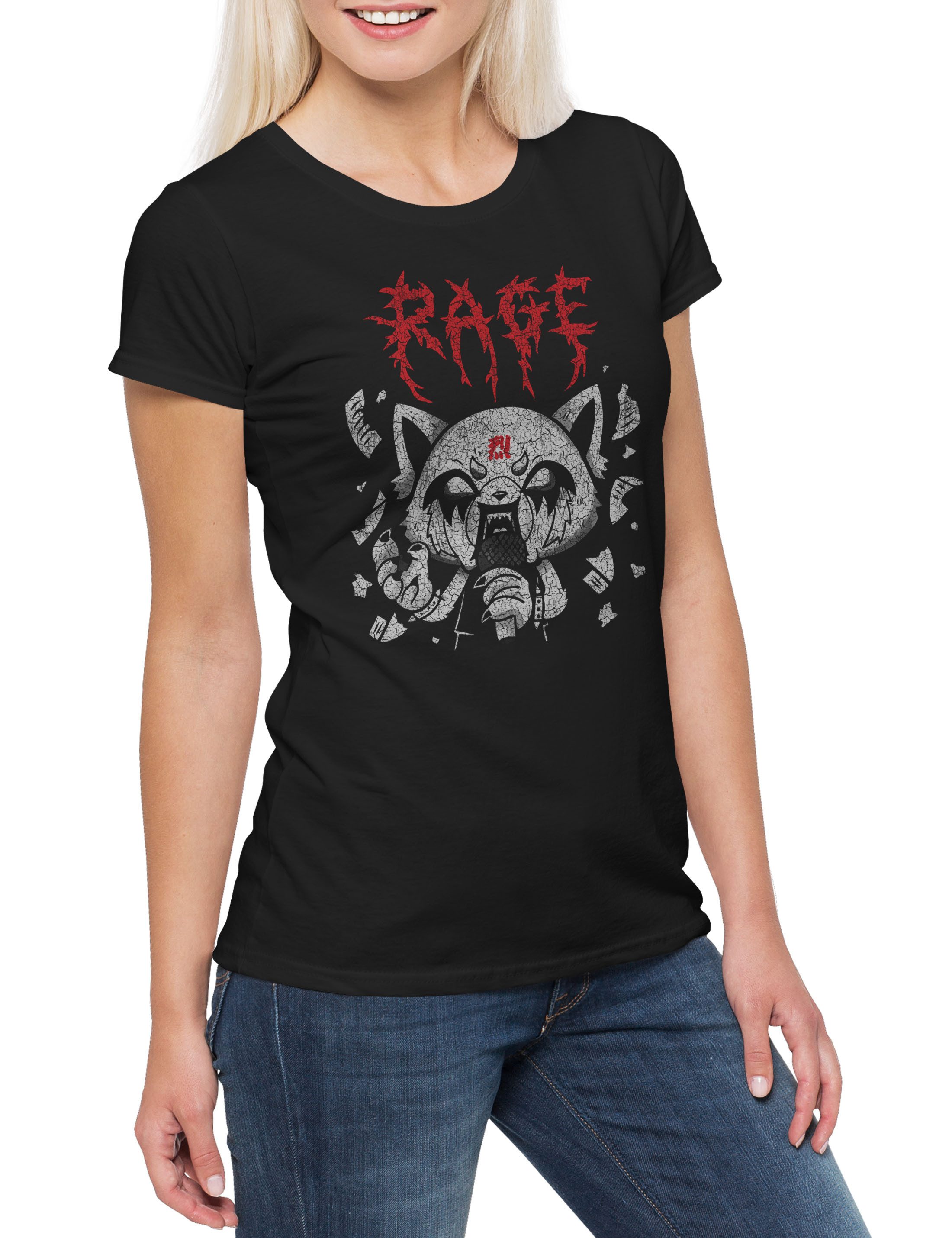 Print-Shirt A Rage Damen T-Shirt Yeti Aggretsuko Fun Heavy Music DJ Metal MC Rap