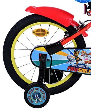 Volare Kinderfahrrad Paw Patrol - Jungen - 16 Zoll - Rot - Zwei Handbremsen, geschlossener Kettenkasten, Luftbereifung, Klingel, Stützräder