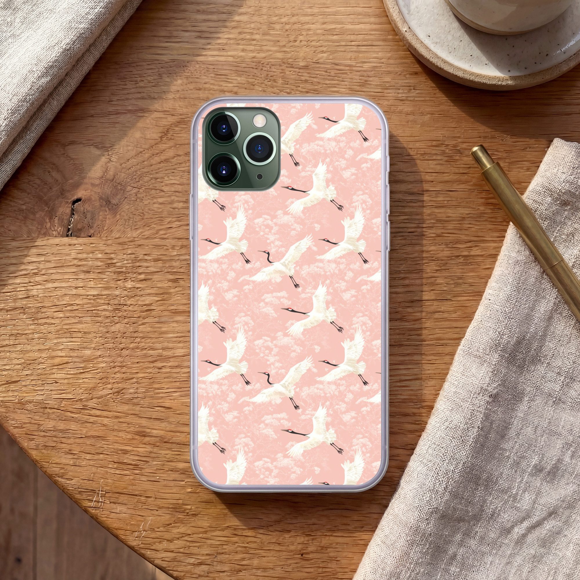 MuchoWow Handyhülle für Apple iPhone 11 Pro Kranich - Blüte - Rosa, Smartphone-Bumper, Print, Handy Schutzhülle Dünn