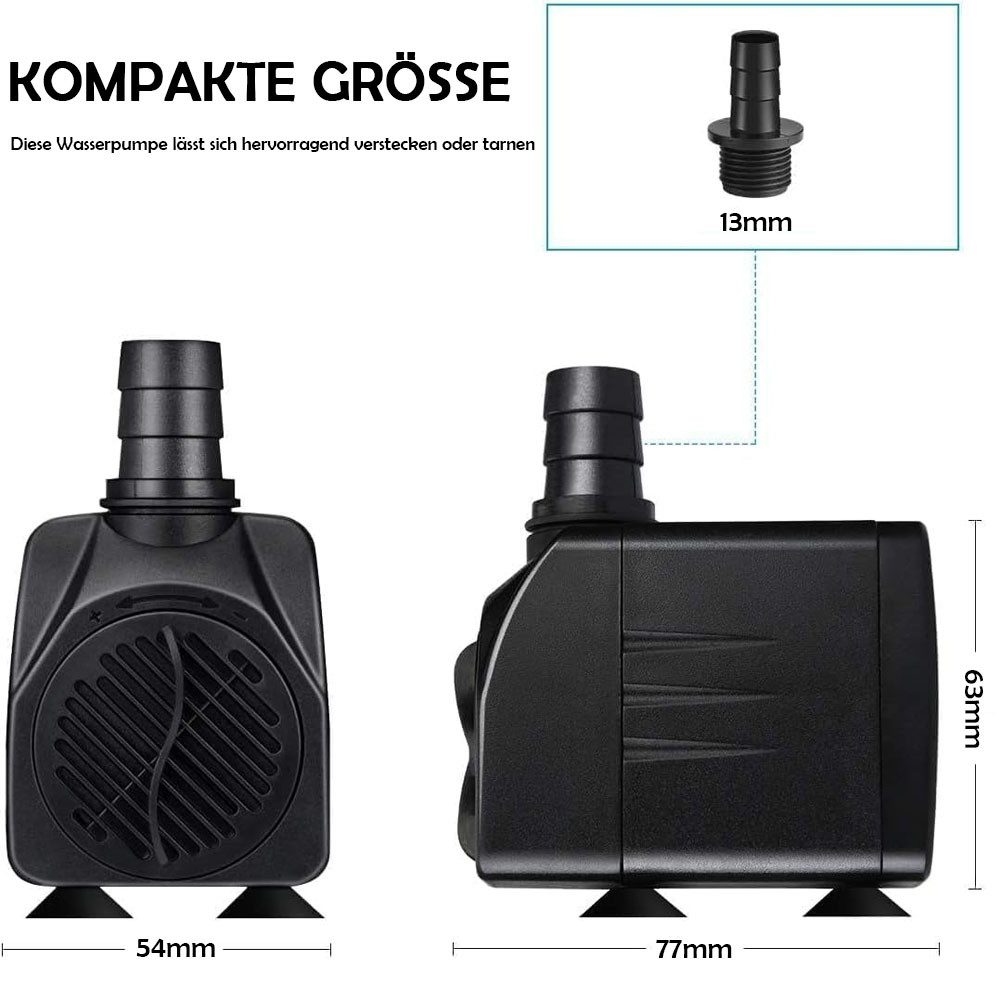 TUWENA Springbrunnenpumpe Mini Wasserpumpen(1000L/H,15W),Ultra Leise Aquarium Pumpe mit Hohe Hub, Brunnenpumpe mit 1,5m Netzkabel,1 Düsen für Aquarien,Teich,Hyd – Bild 2 von 5
