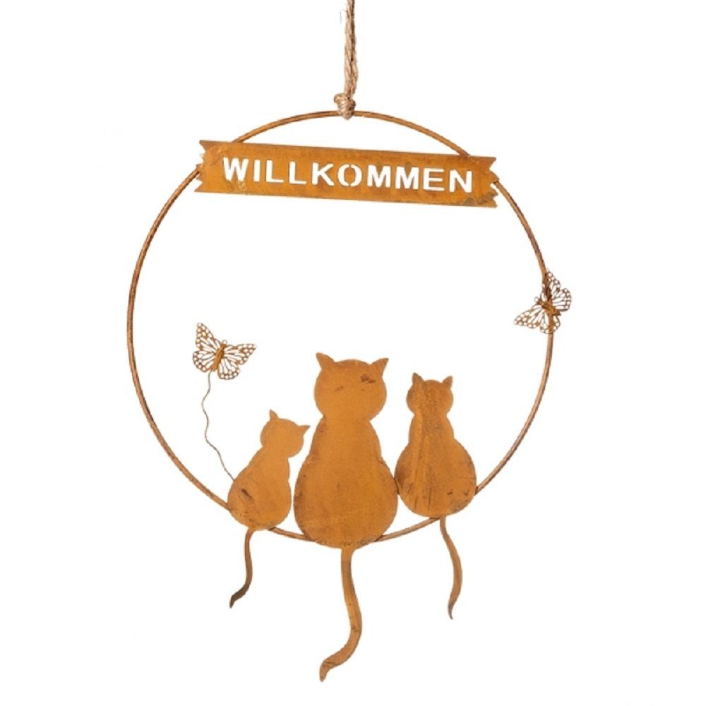 Linoows Dekoobjekt Katzen, Dekohänger Willkommen, Fensterdeko rostig, Katzentrio, Edelrost Fensterdeko, Gartendekoration