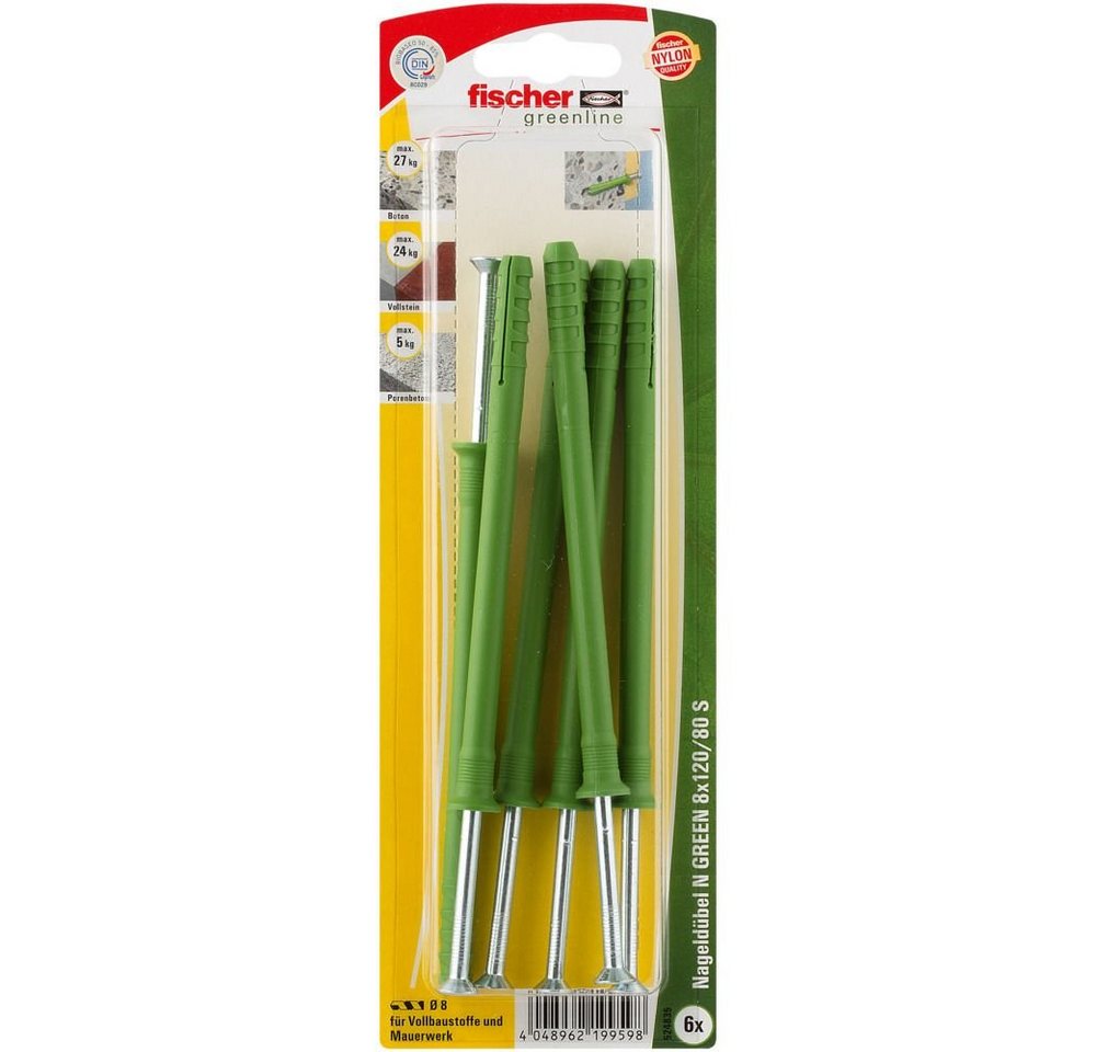 Thumbnail - fischer Schrauben- und Dübel-Set Fischer Nageldübel N green 8.0 x 120 mm - 6 Stück
