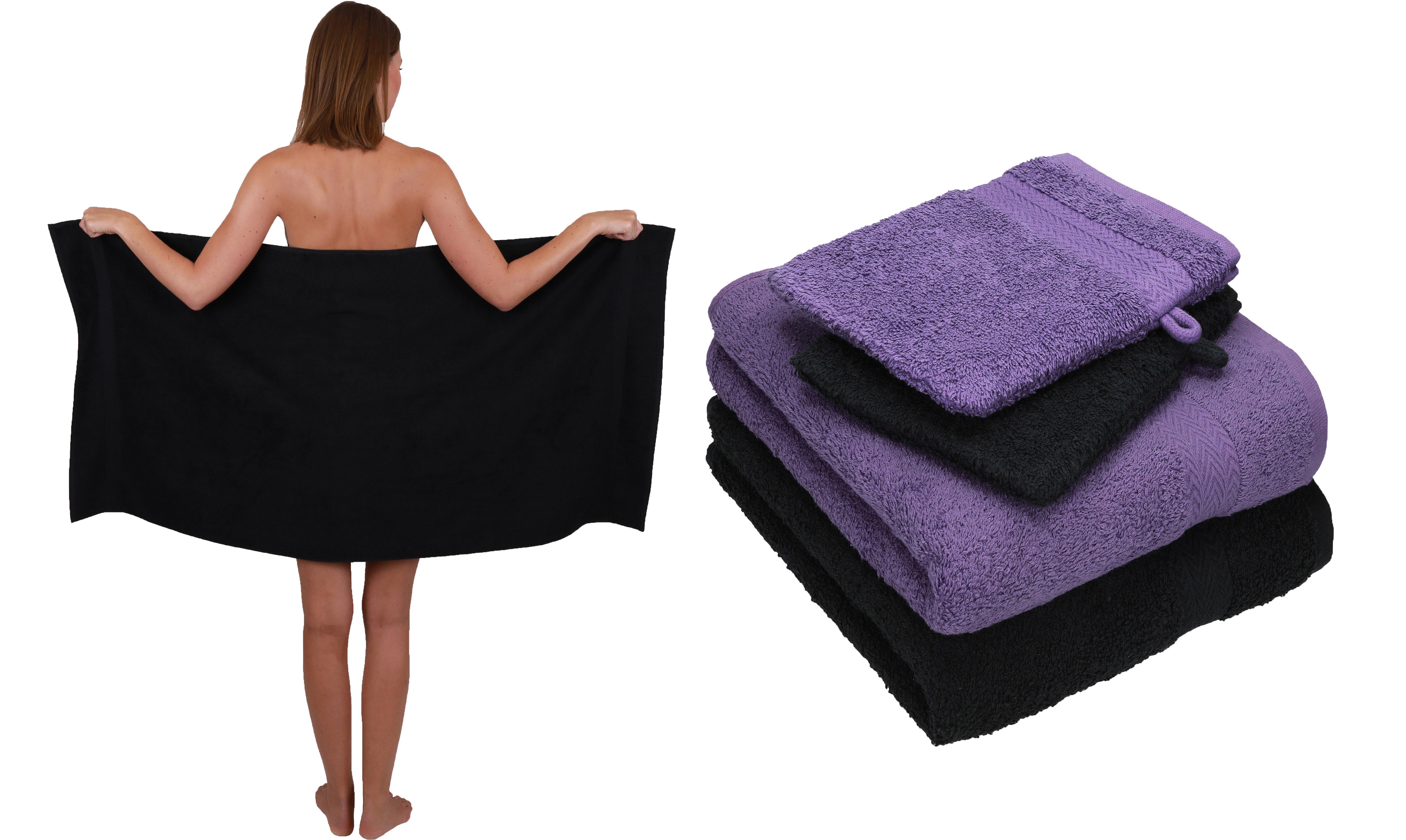 Betz Handtuch Set 5 TLG. Handtuch Set Single Pack 100% Baumwolle 1 Duschtuch 2 Handtücher 2 Waschhandschuhe, 100% Baumwolle schwarz-lila