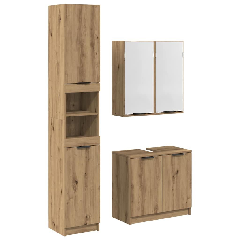 vidaXL Badezimmer-Set Badezimmerschrank-Set 3 Stk. Artisan-Eiche Holzwerkstoff, (3-St)